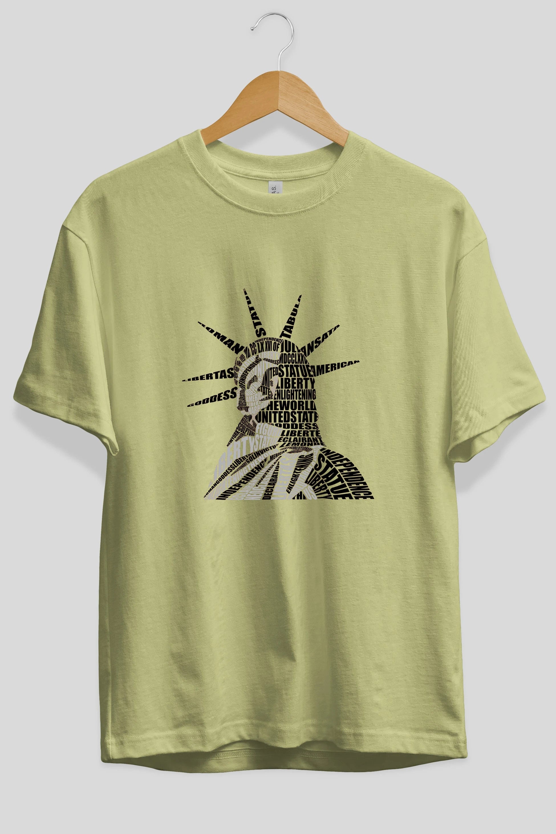 Liberty Statue Calligram Ön Baskılı Oversize t-shirt %100 pamuk Erkek Kadın Unisex