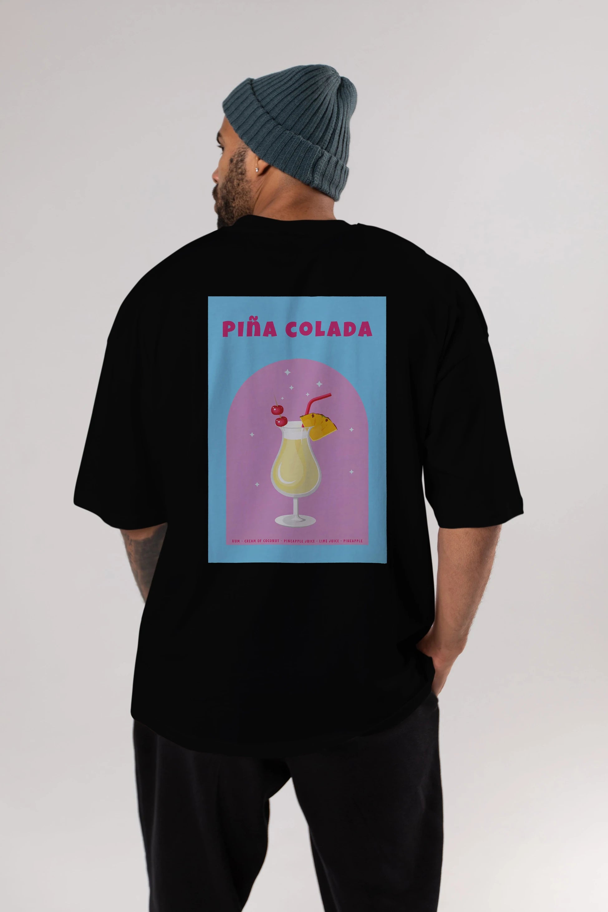 Pina Colada 2 Arka Baskılı Oversize t-shirt Erkek Kadın Unisex %100 Pamuk Bisiklet Yaka tişort