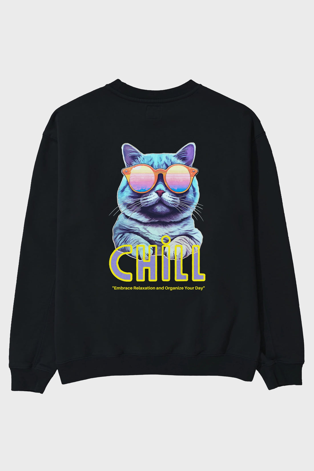 Chill Cat Arka Baskılı Oversize Sweatshirt Erkek Kadın Unisex