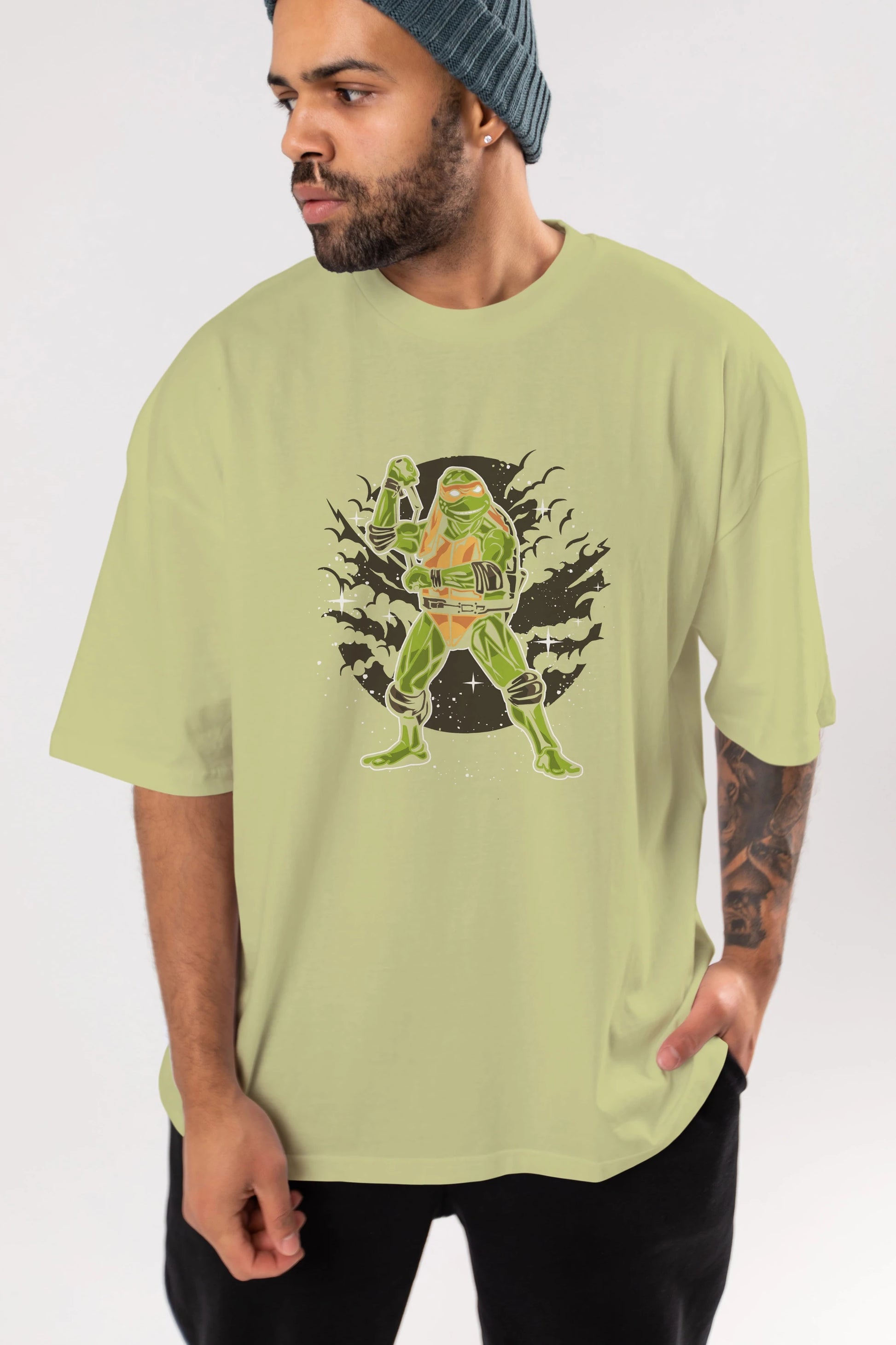 TURTLES Ön Baskılı Oversize t-shirt Erkek Kadın Unisex %100 Pamuk tişort