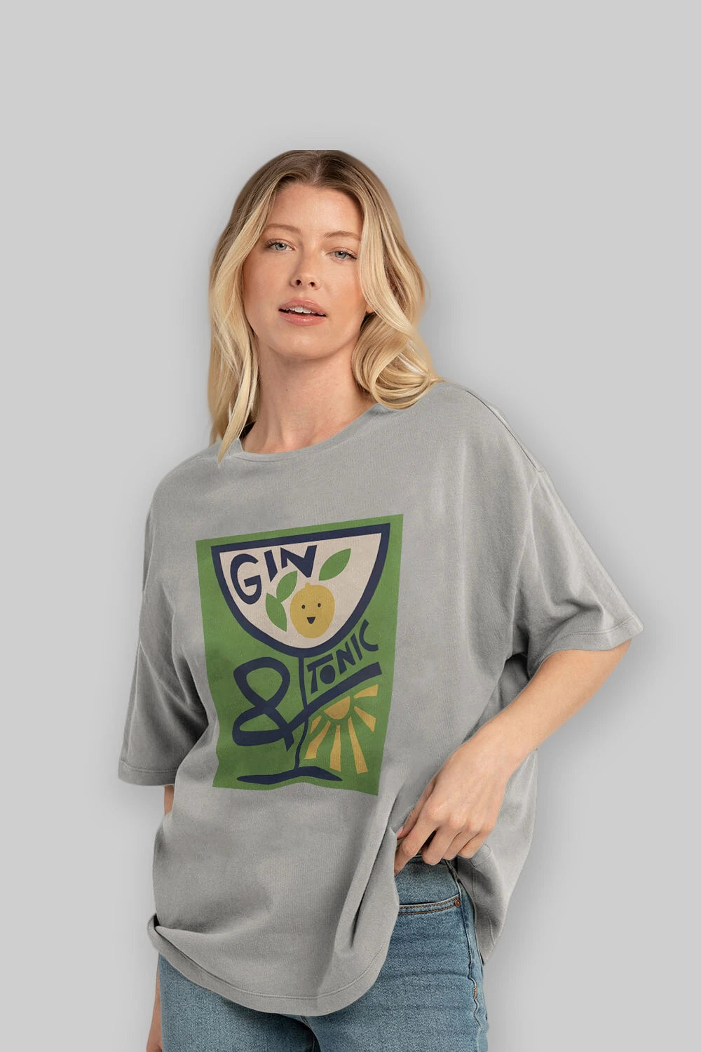 Gin Tonic 3 Ön Baskılı Oversize t-shirt Erkek Kadın Unisex %100 Pamuk Bisiklet Yaka tişort