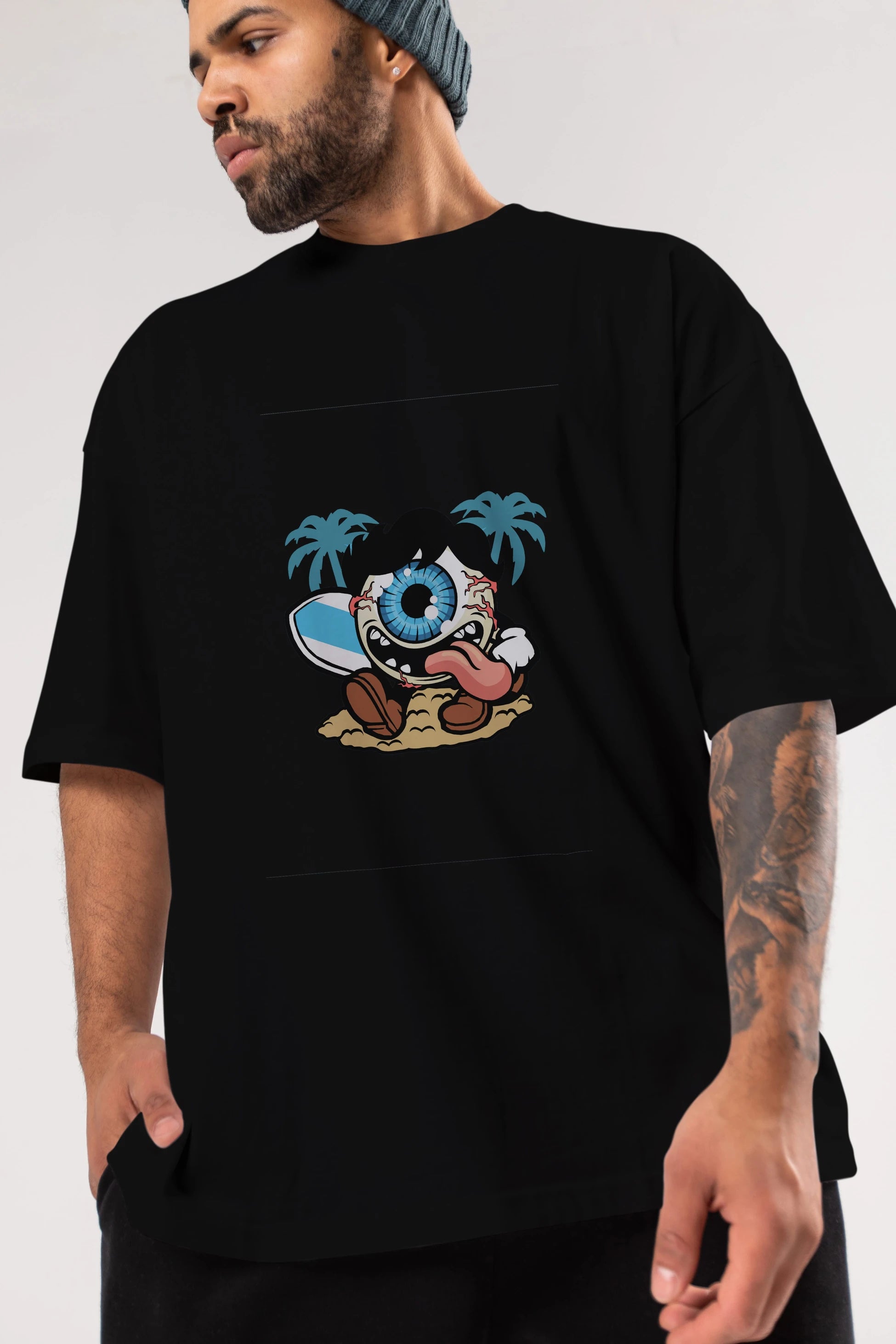 Eye Ball Surfer Ön Baskılı Oversize t-shirt Erkek Kadın Unisex %100 Pamuk tişort