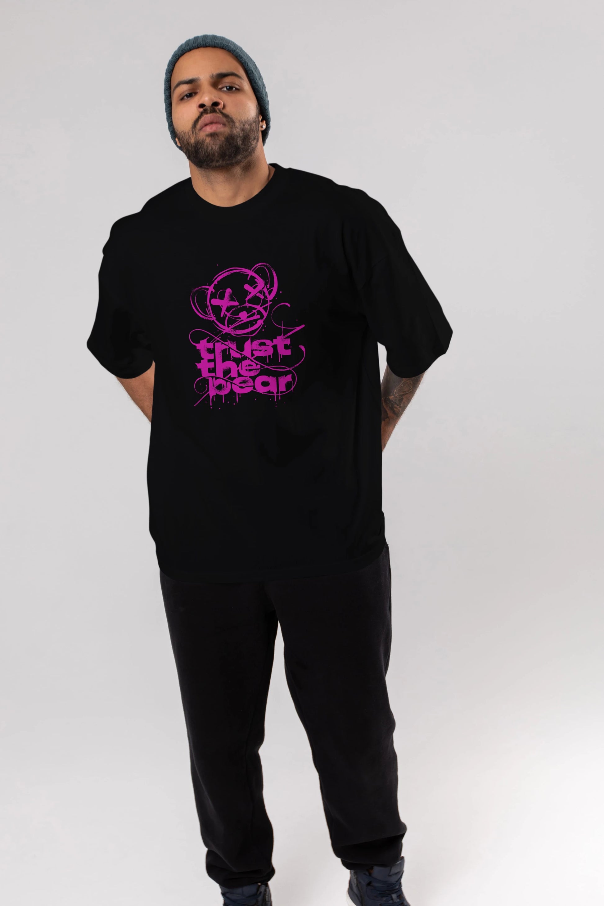 Trust The Bear 2 Ön Baskılı Oversize t-shirt Erkek Kadın Unisex