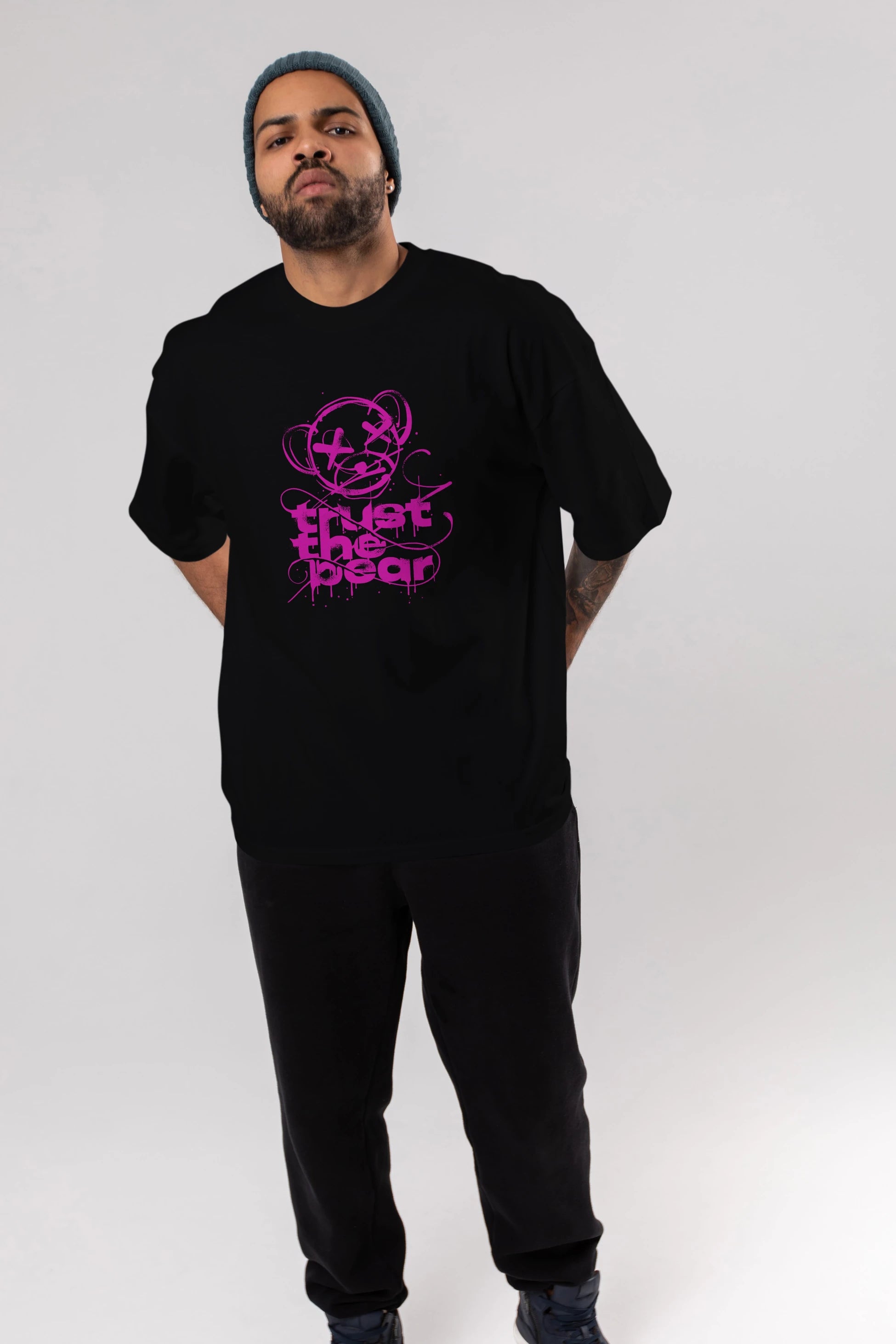 Trust The Bear 2 Ön Baskılı Oversize t-shirt Erkek Kadın Unisex