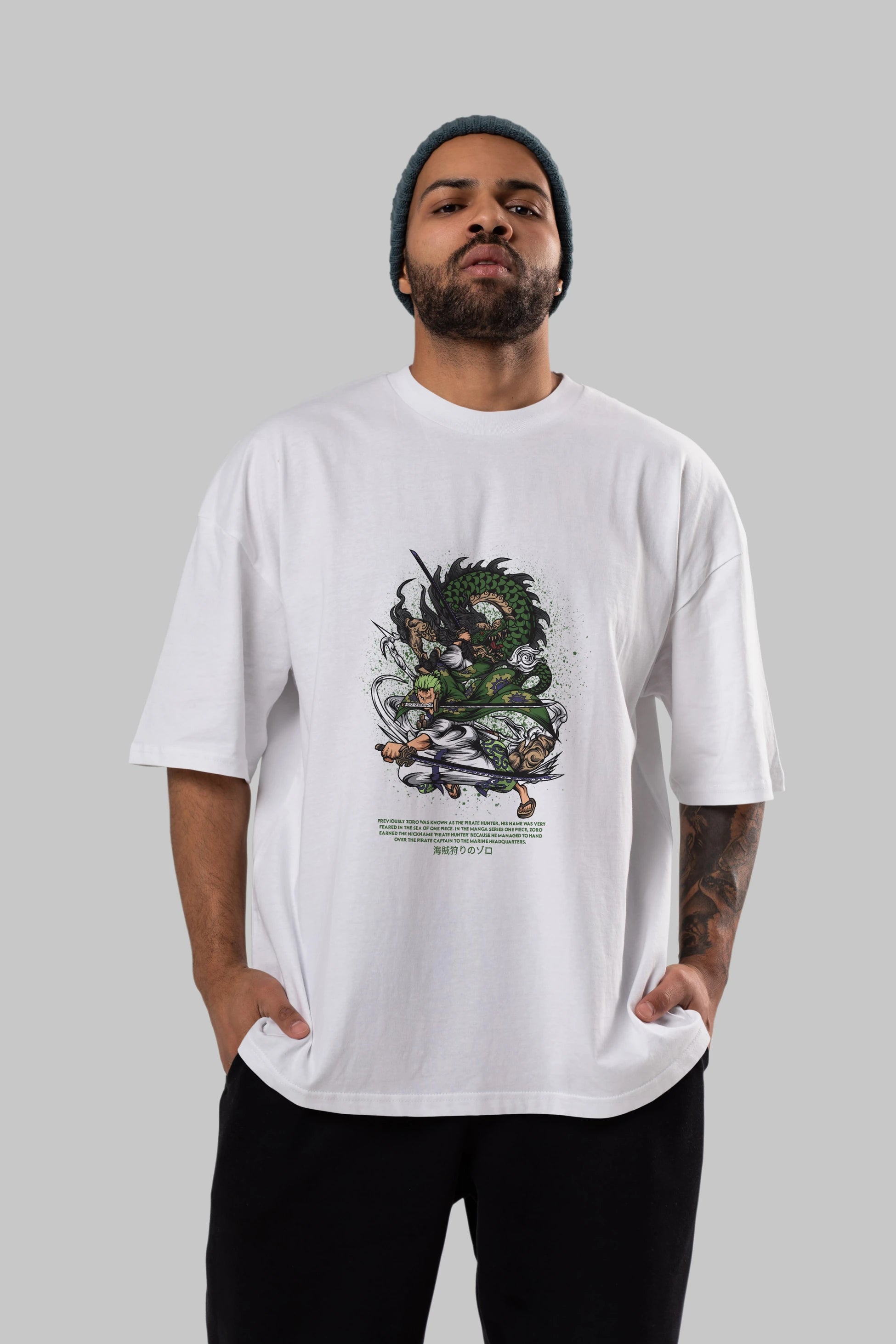Zoro-ONE PIECE Anime Ön Baskılı Oversize t-shirt %100 pamuk Erkek Kadın Unisex