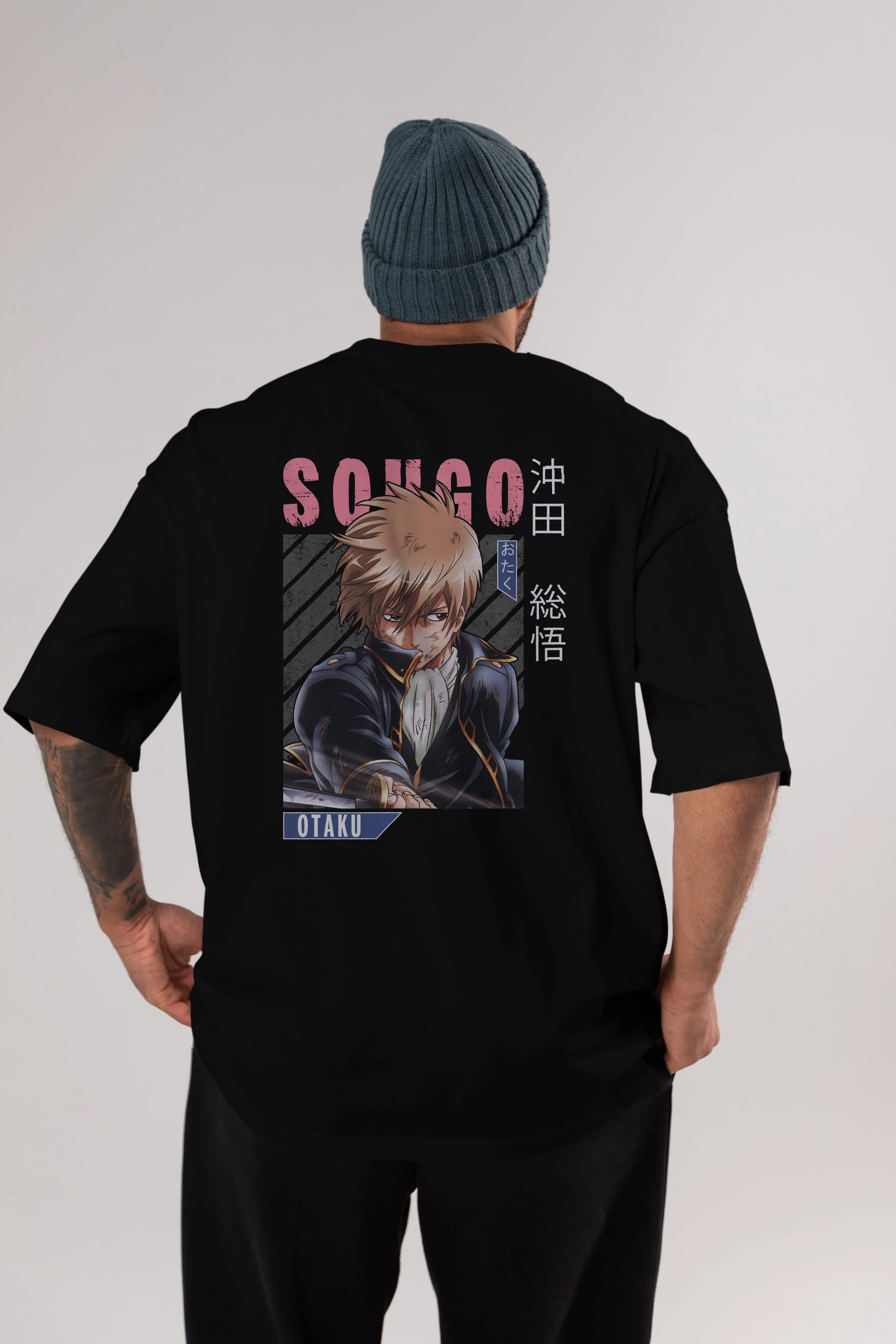 Sougo Okita GINTAMA Anime Arka Baskılı Oversize t-shirt Erkek Kadın Unisex