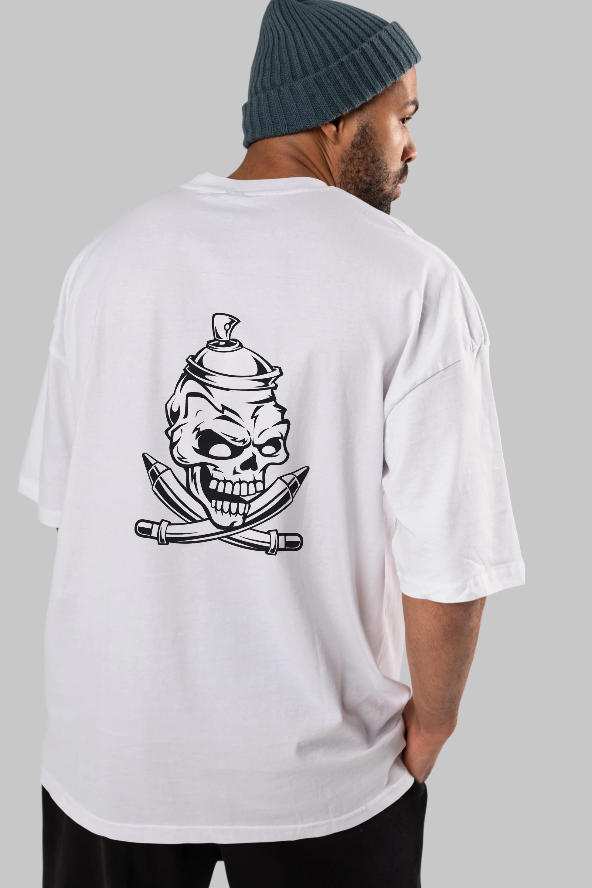 Skull Grafity Arka Baskılı Oversize t-shirt Erkek Kadın Unisex %100 Pamuk tişort