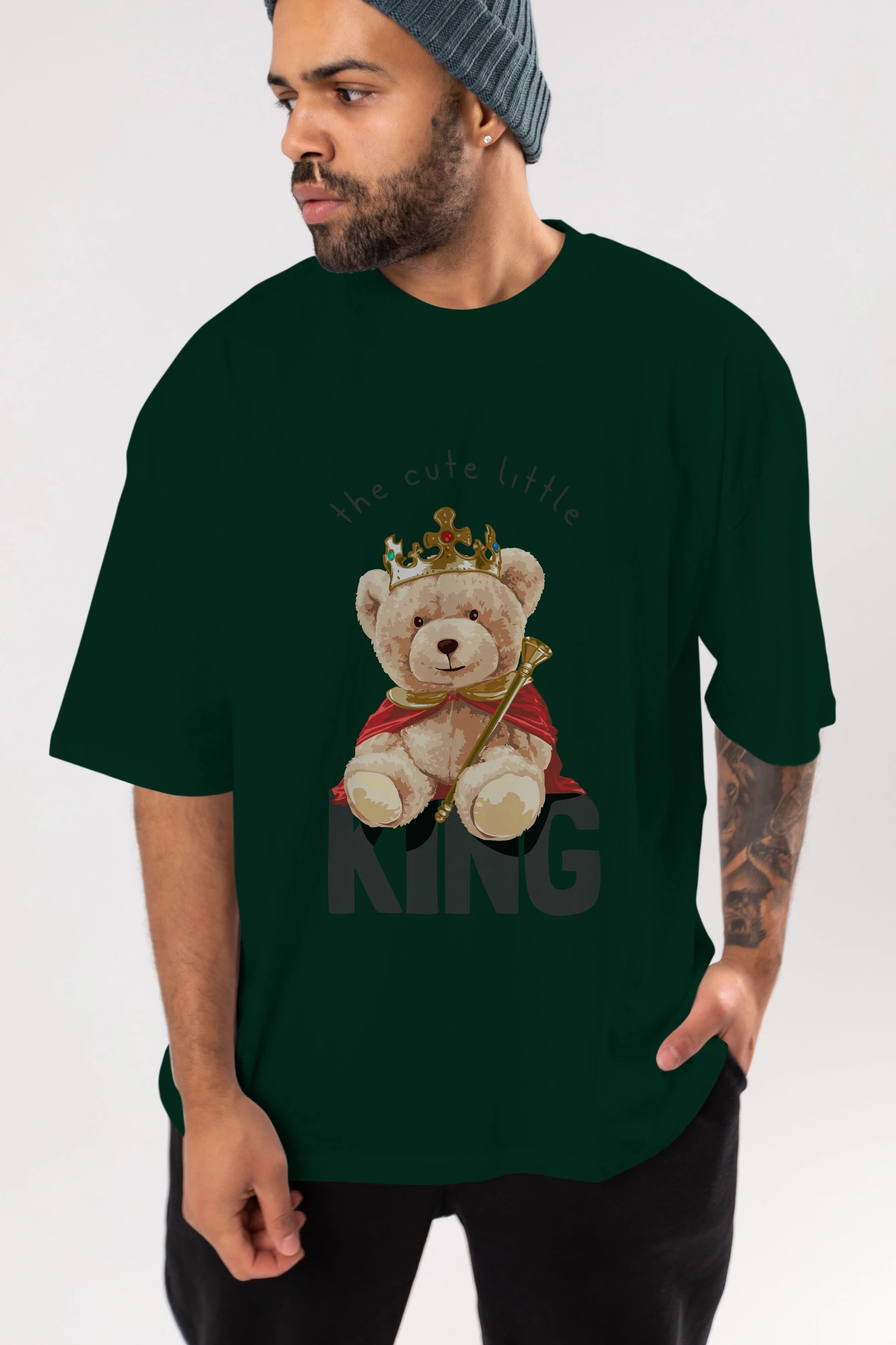 Teddy Bear King Ön Baskılı Oversize t-shirt Erkek Kadın Unisex %100 Pamuk