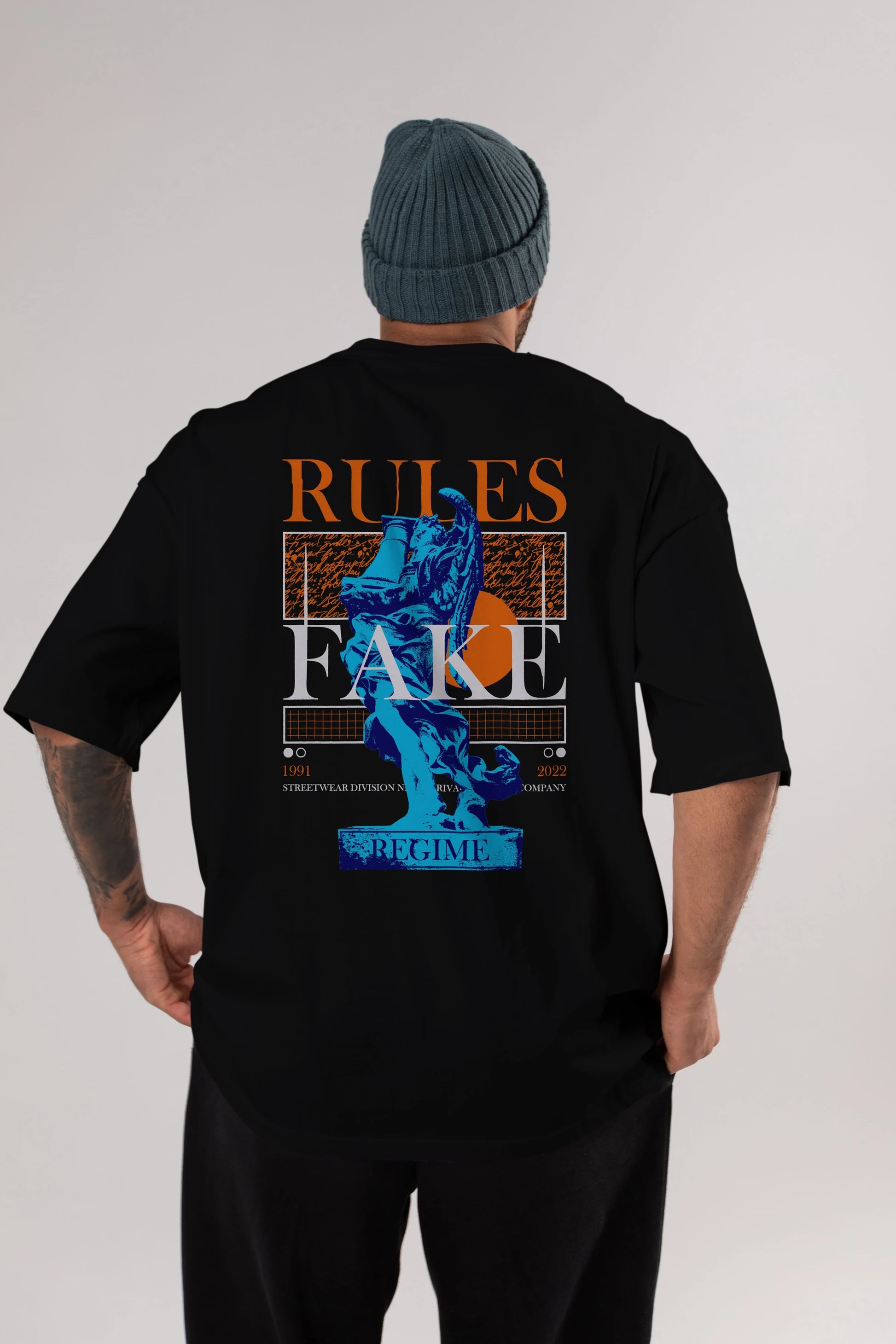 Rules Fake Arka Baskılı Oversize t-shirt Erkek Kadın Unisex