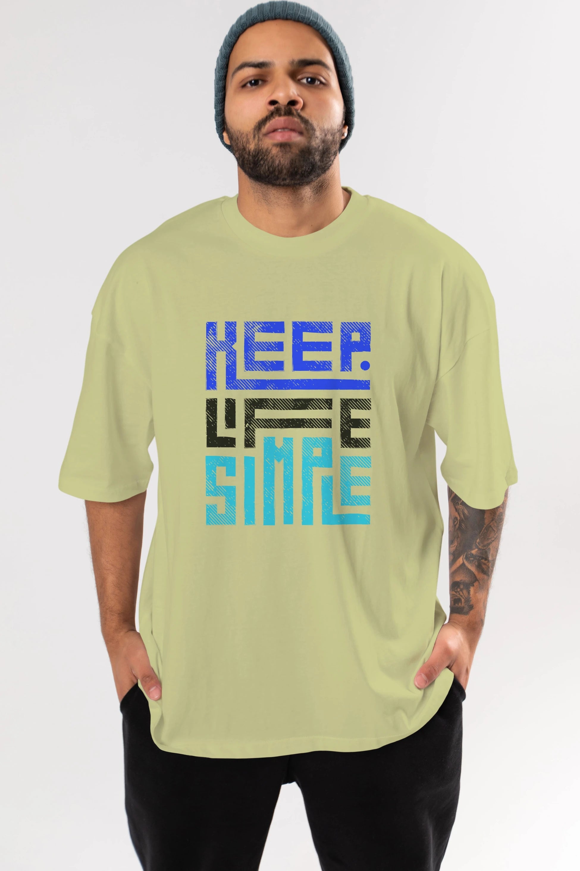 Keep Life Simple Yazılı Ön Baskılı Oversize t-shirt Erkek Kadın Unisex
