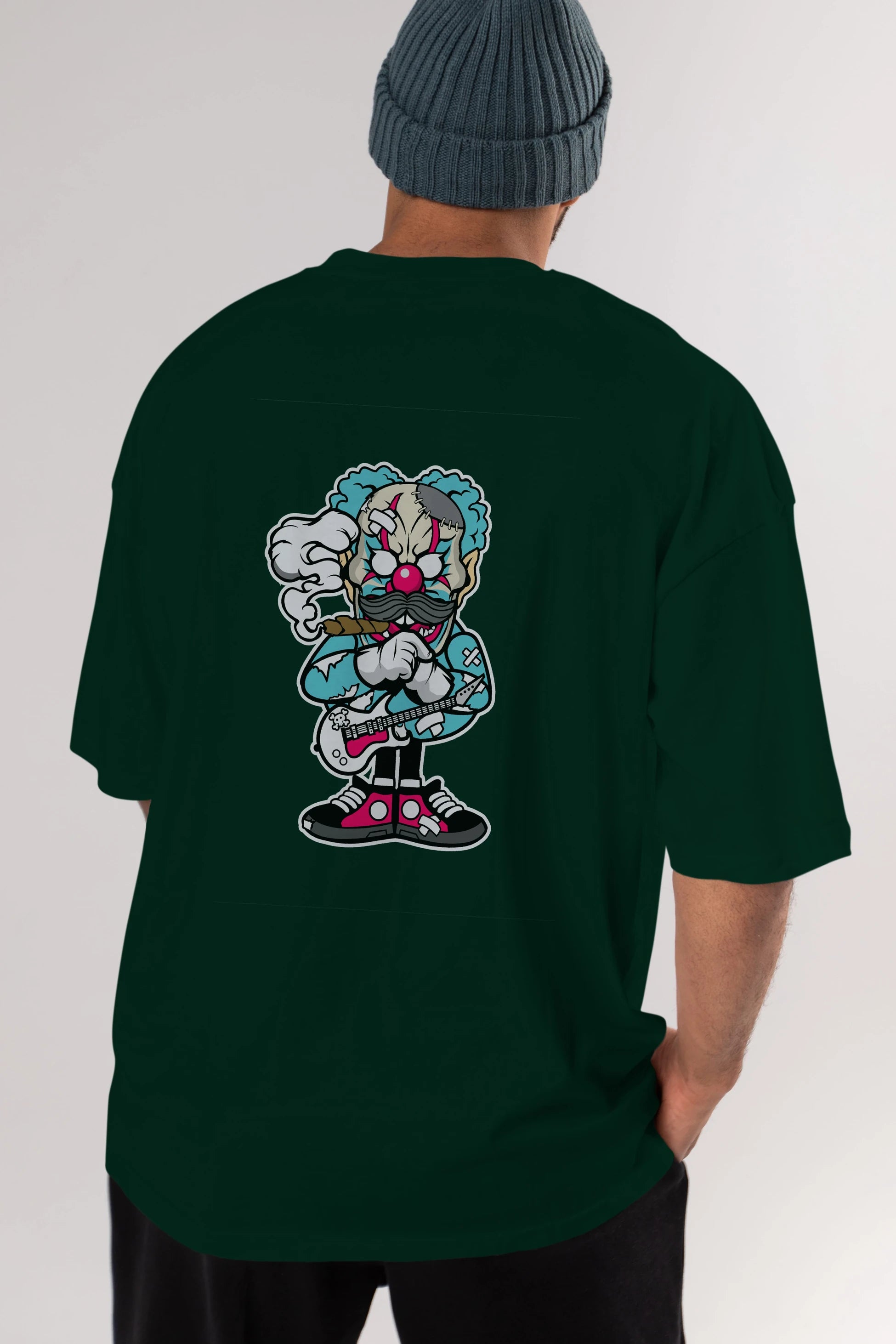 Clown Monster Arka Baskılı Oversize t-shirt Erkek Kadın Unisex %100 Pamuk tişort