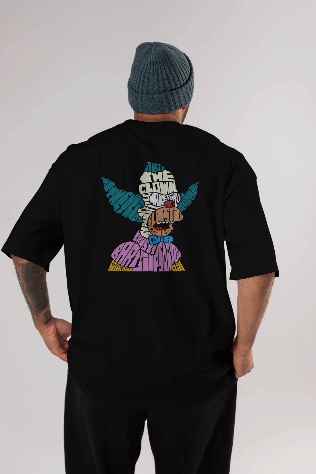 Krusty Clown Arka Baskılı Oversize t-shirt %100 pamuk Erkek Kadın Unisex