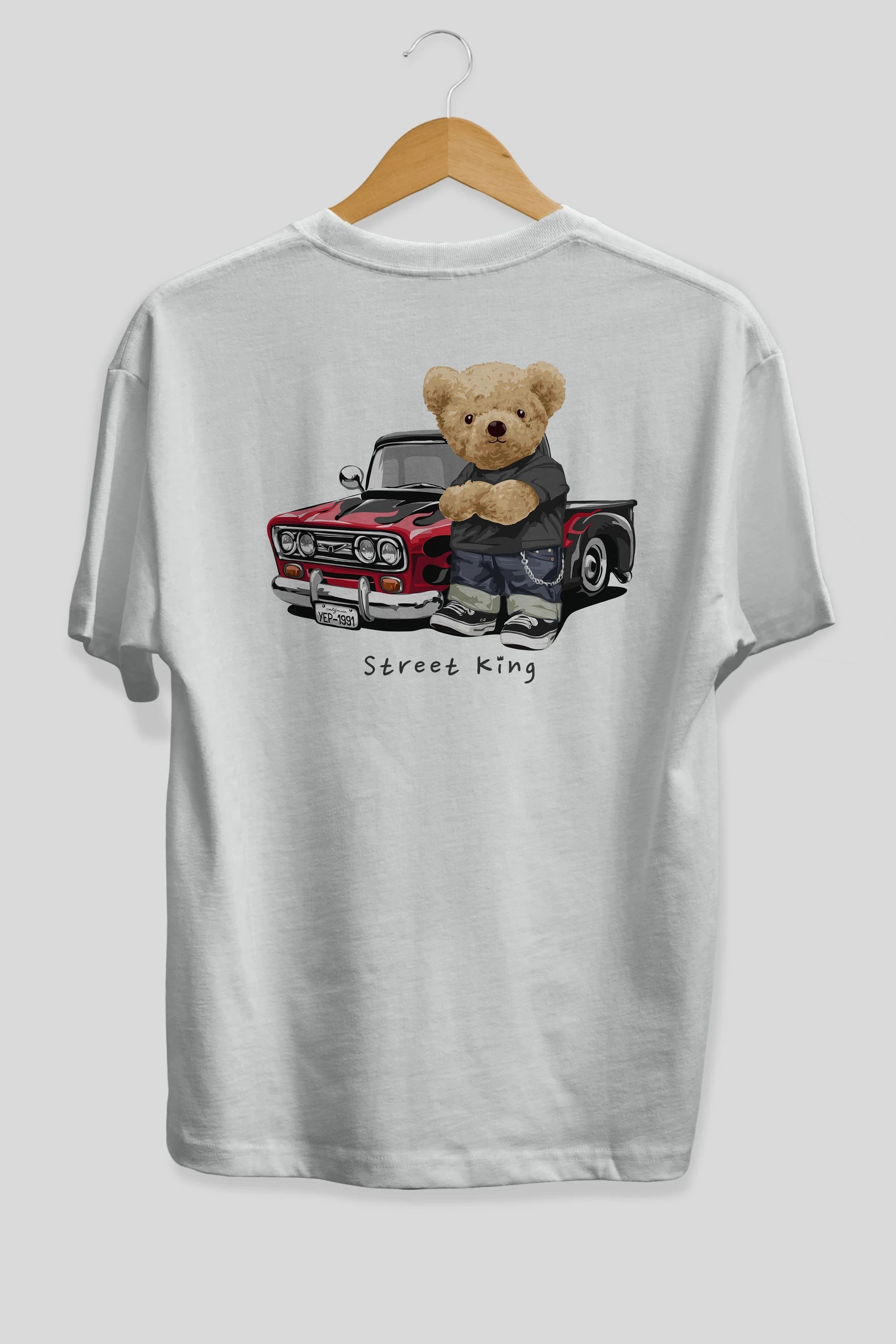 Teddy Bear Street King Arka Baskılı Oversize t-shirt Erkek Kadın Unisex %100 Pamuk