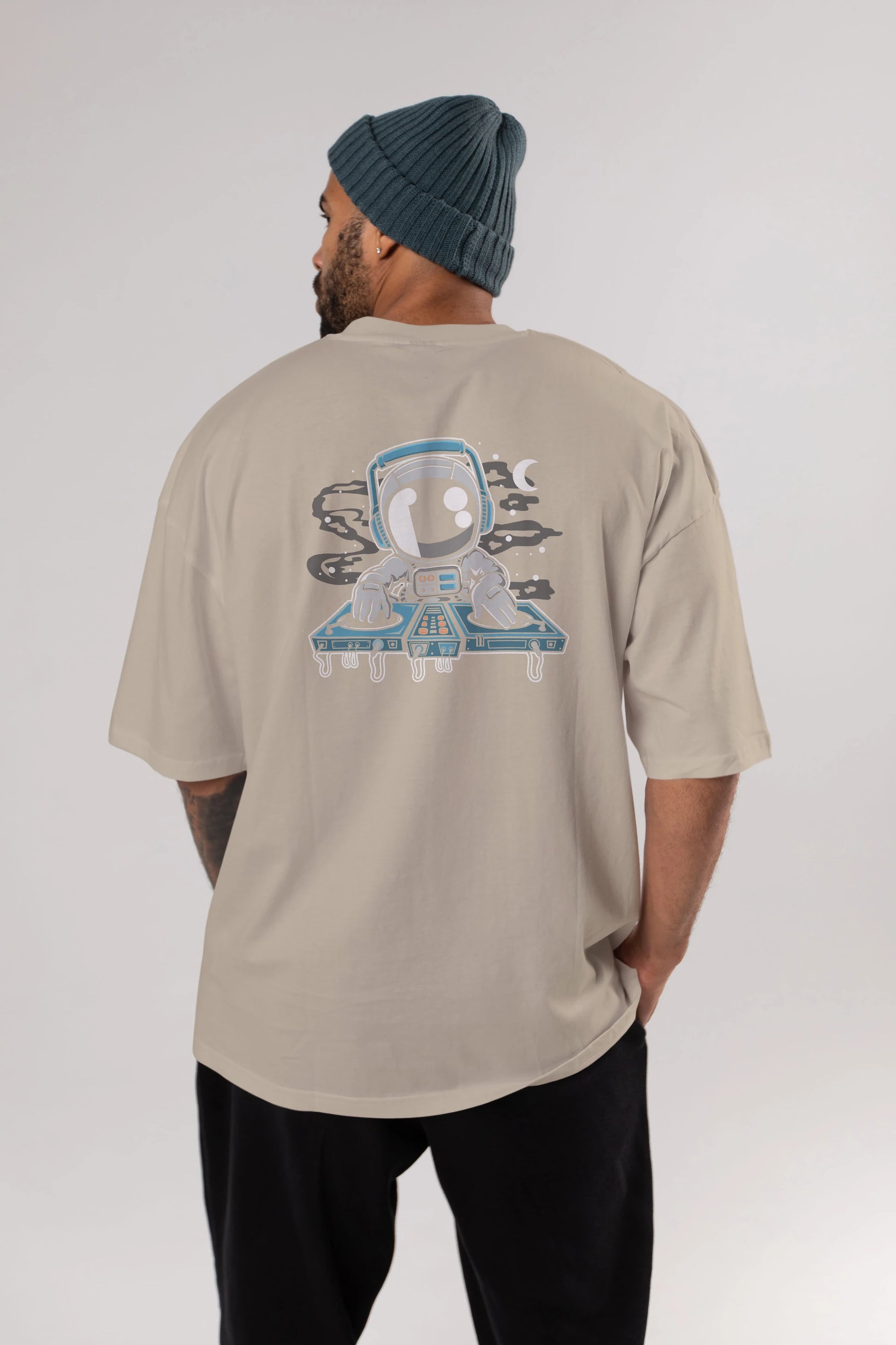 Astronaut Turntable Arka Baskılı Oversize t-shirt Erkek Kadın Unisex