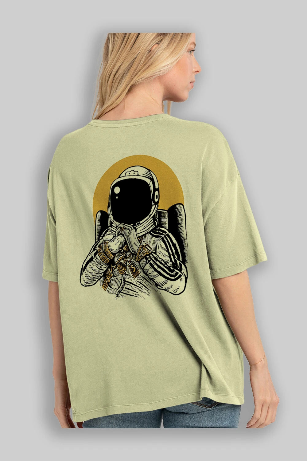 Space Dee Jay Arka Baskılı Oversize t-shirt Erkek Kadın Unisex %100 Pamuk