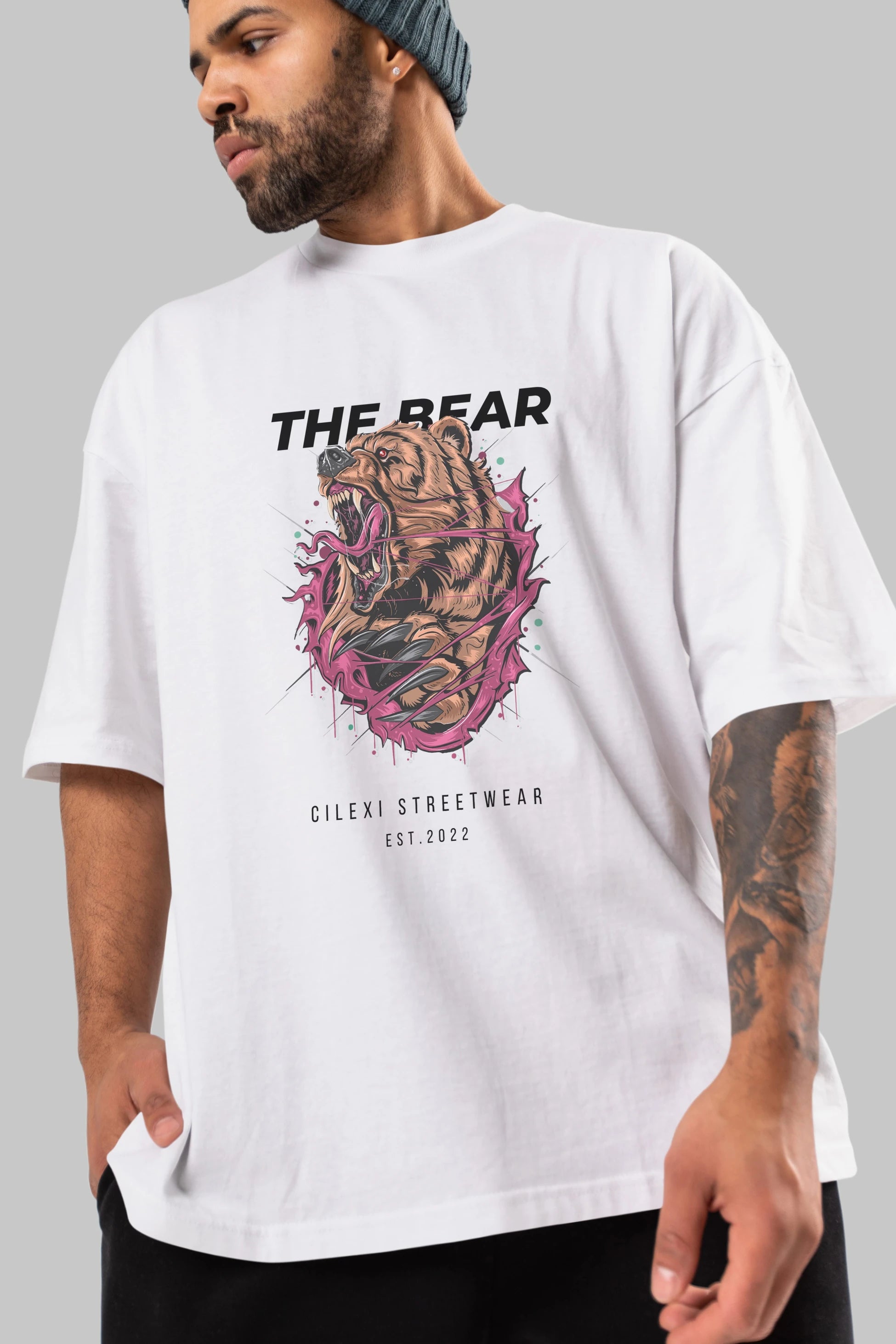 The Bear Ön Baskılı Oversize t-shirt Erkek Kadın Unisex
