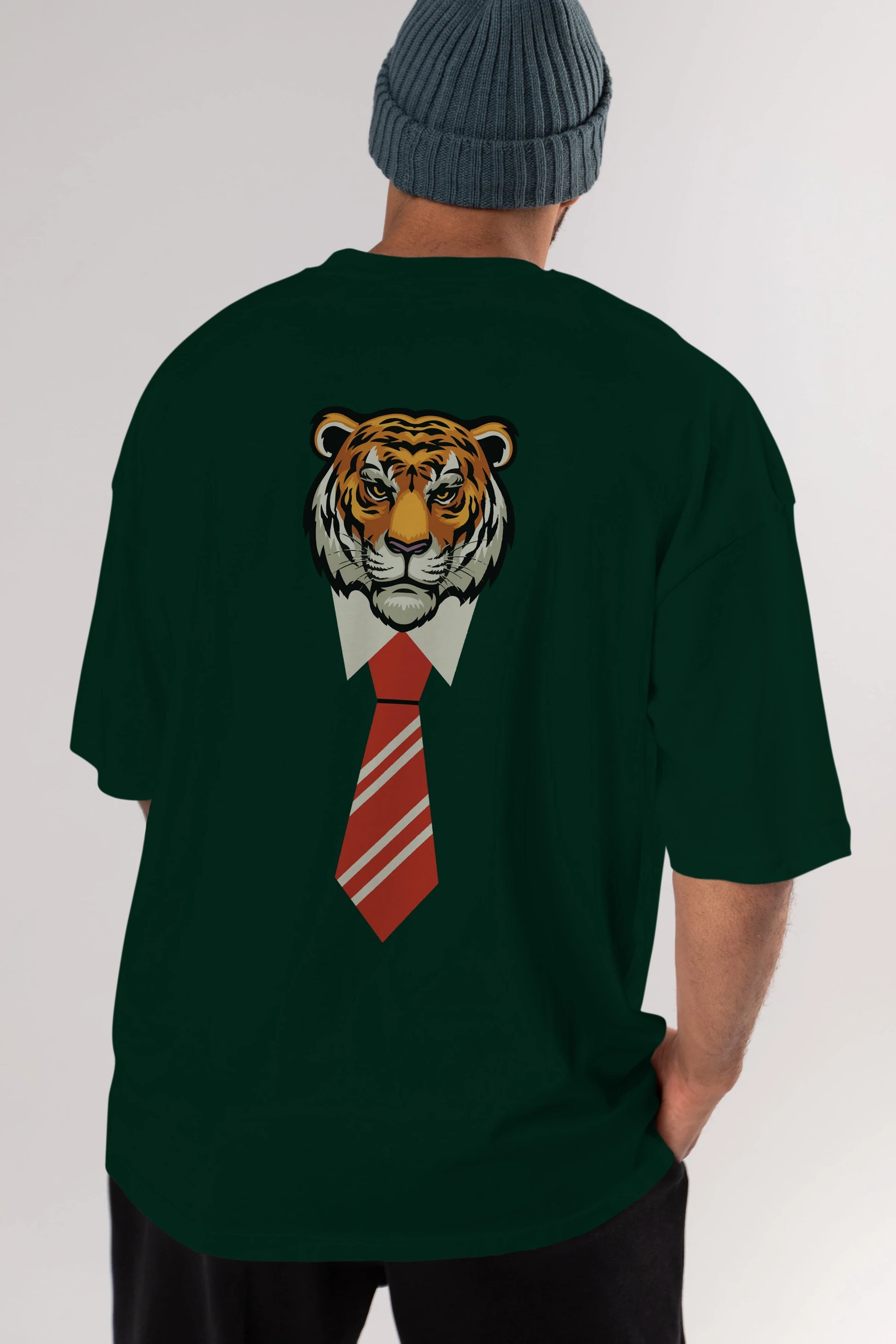 Tiger With Tie Arka Baskılı Oversize t-shirt Erkek Kadın Unisex