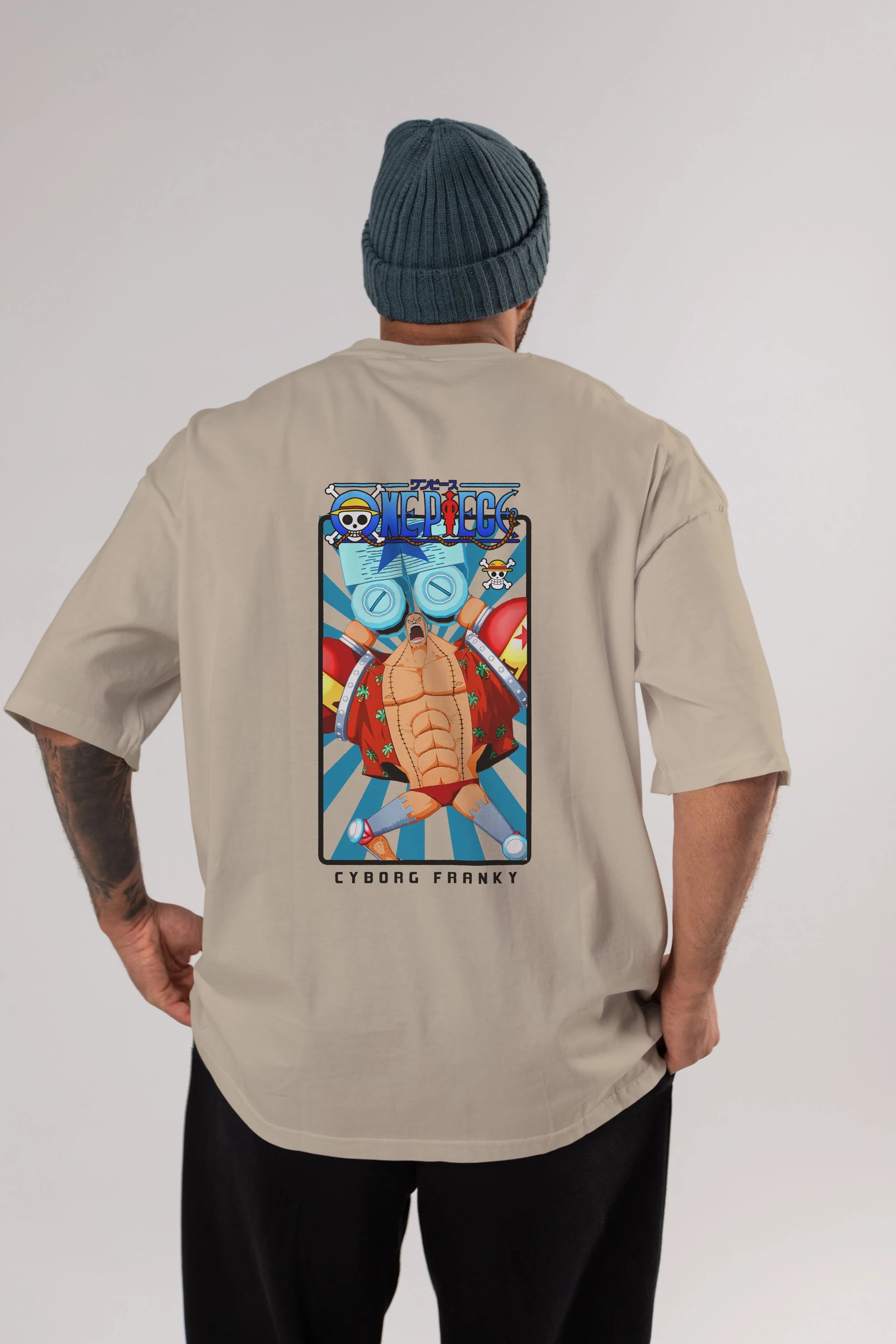 Franky Anime Arka Baskılı Oversize t-shirt Erkek Kadın Unisex %100 pamuk tişort