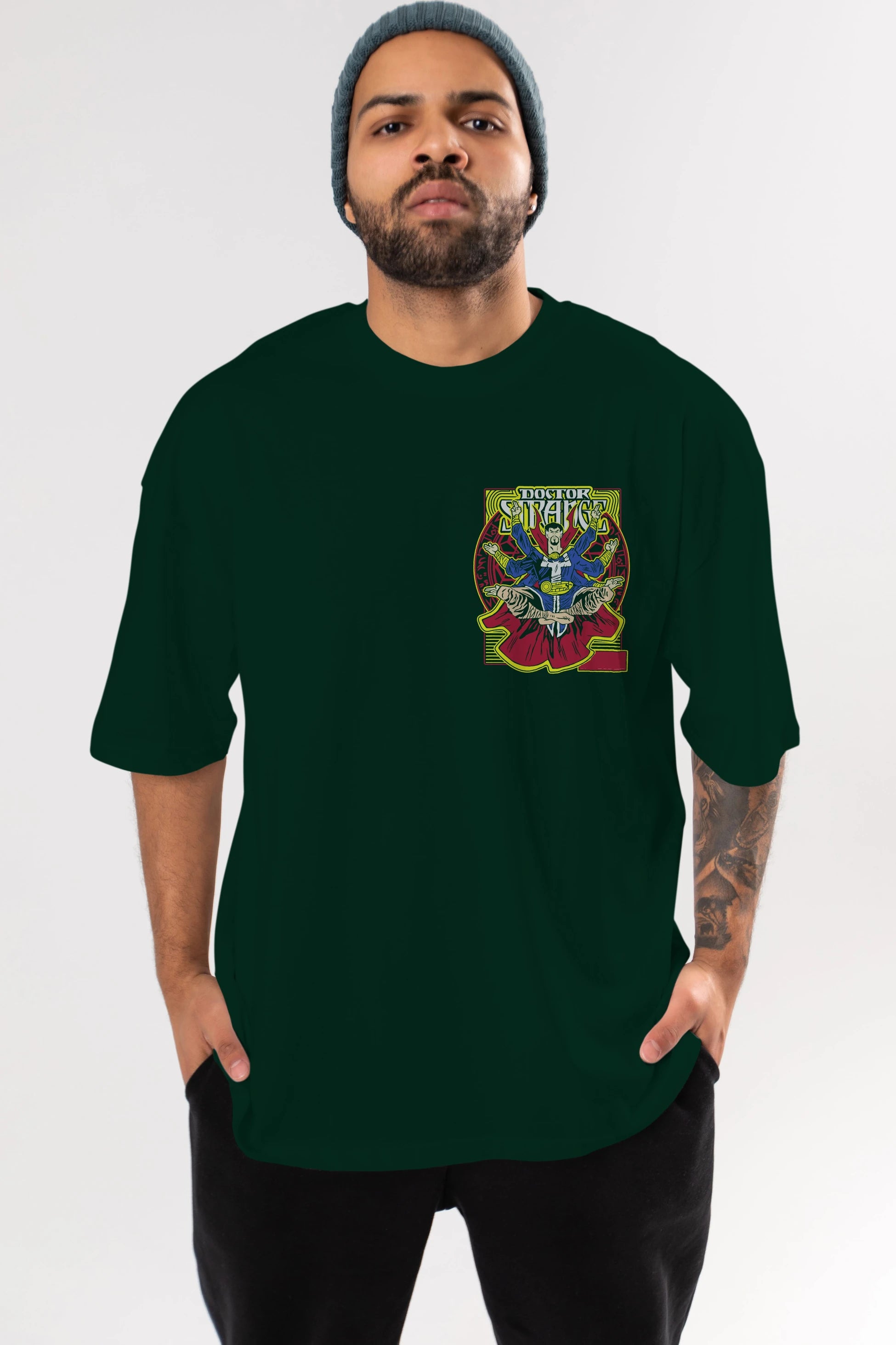 Doctor Strange (1) Ön Sol Baskılı Oversize t-shirt Erkek Kadın Unisex %100 Pamuk Bisiklet Yaka tişort