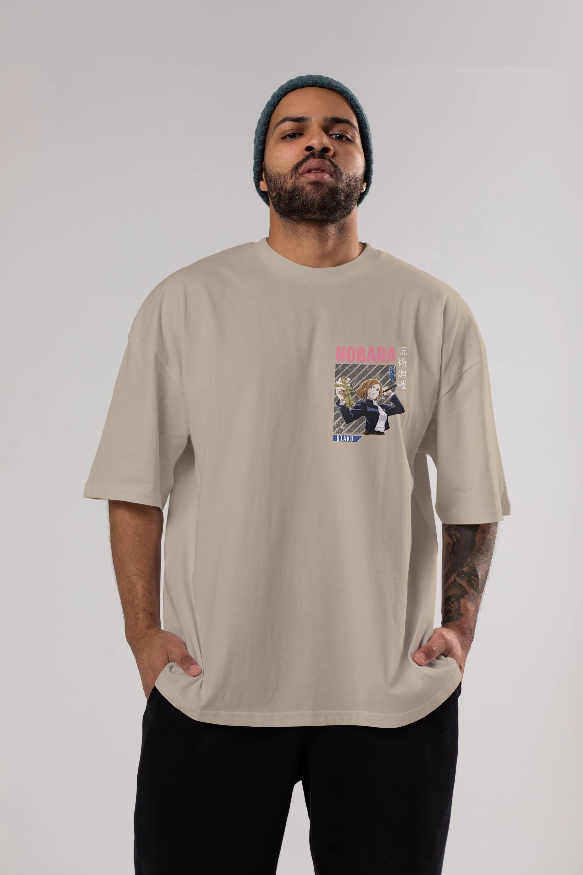 Nobara Kugisaki 6 Ön Sol Baskılı Oversize t-shirt Erkek Kadın Unisex %100 Pamuk Bisiklet Yaka tişort