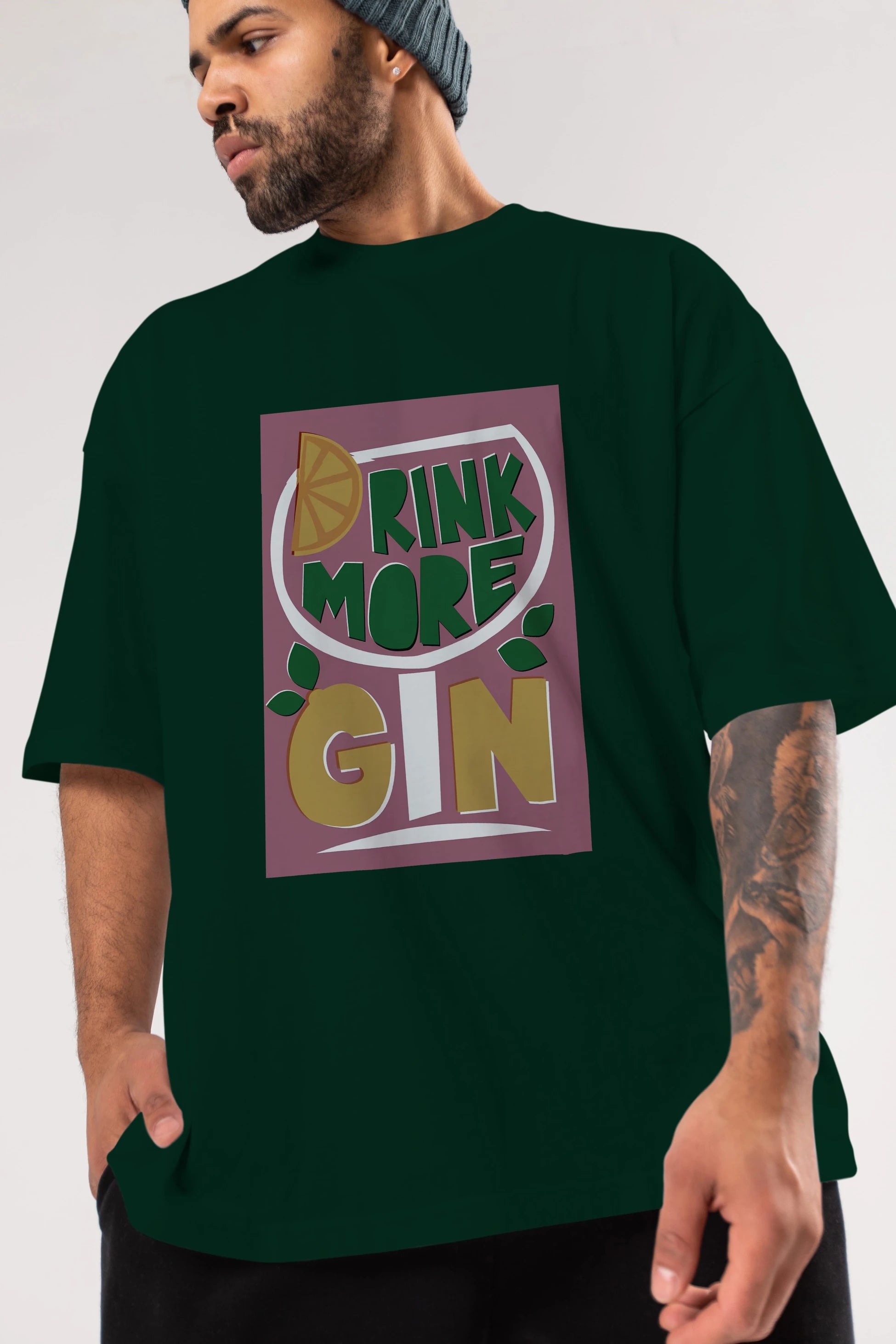 Drink More Gin Ön Baskılı Oversize t-shirt Erkek Kadın Unisex %100 Pamuk Bisiklet Yaka tişort