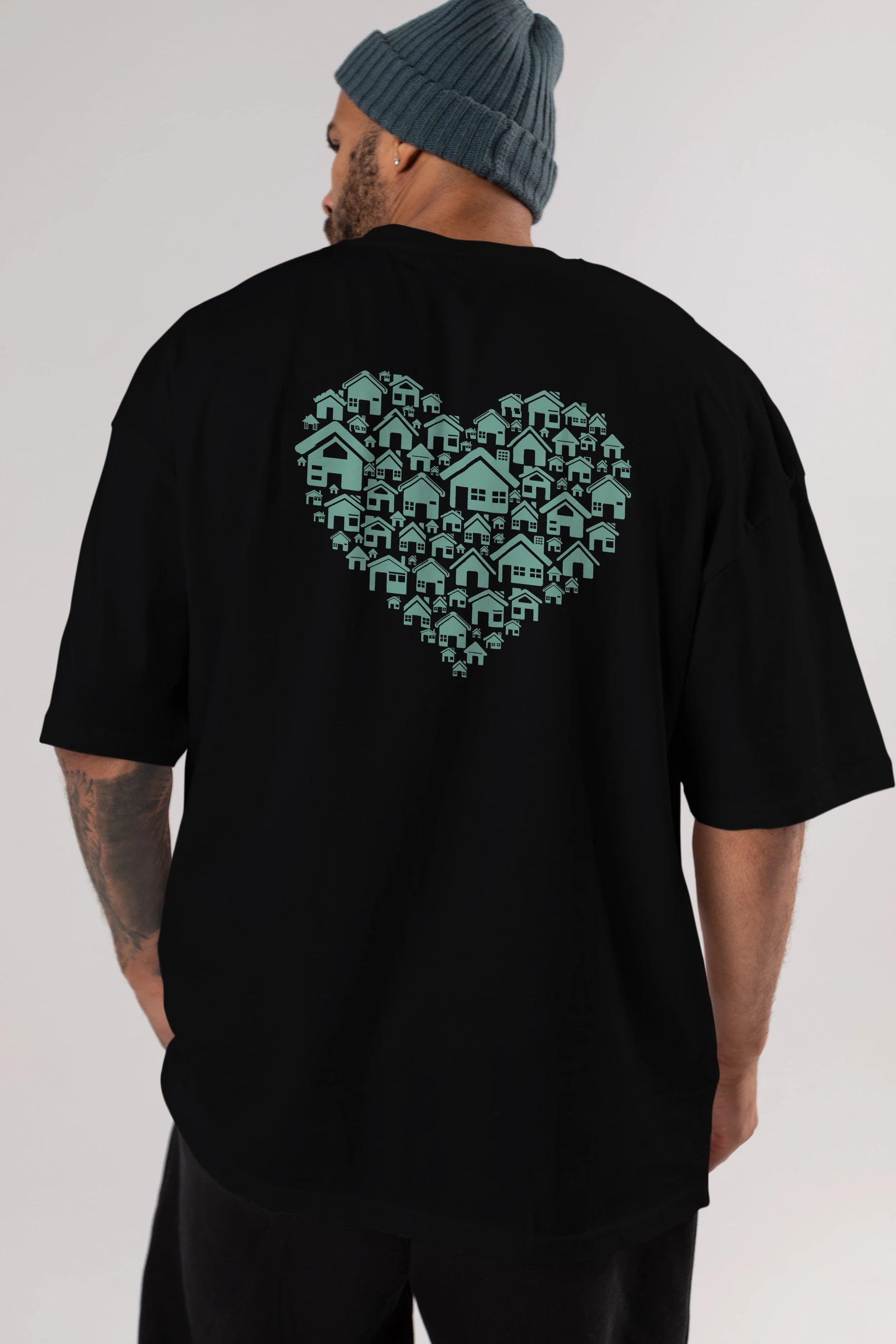 Home Heart Arka Baskılı Oversize t-shirt %100 pamuk Erkek Kadın Unisex