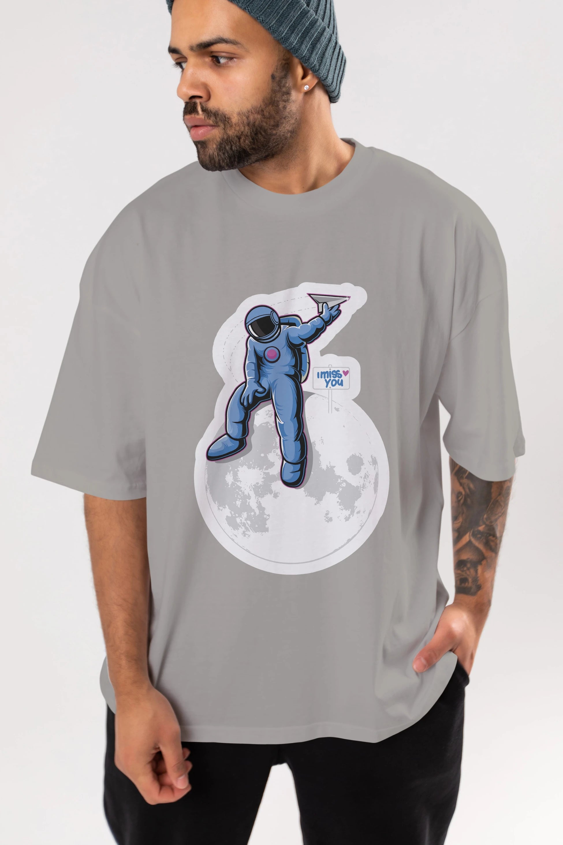 Astro Missing Earth Sticker Ön Baskılı Oversize t-shirt Erkek Kadın Unisex