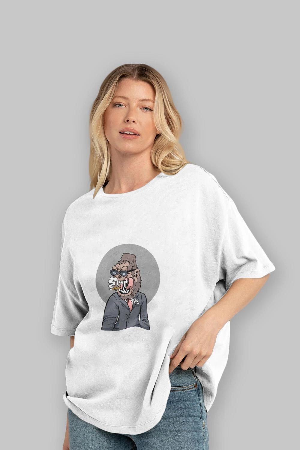 Monkey Suits Ön Baskılı Oversize t-shirt Erkek Kadın Unisex %100 Pamuk tişort