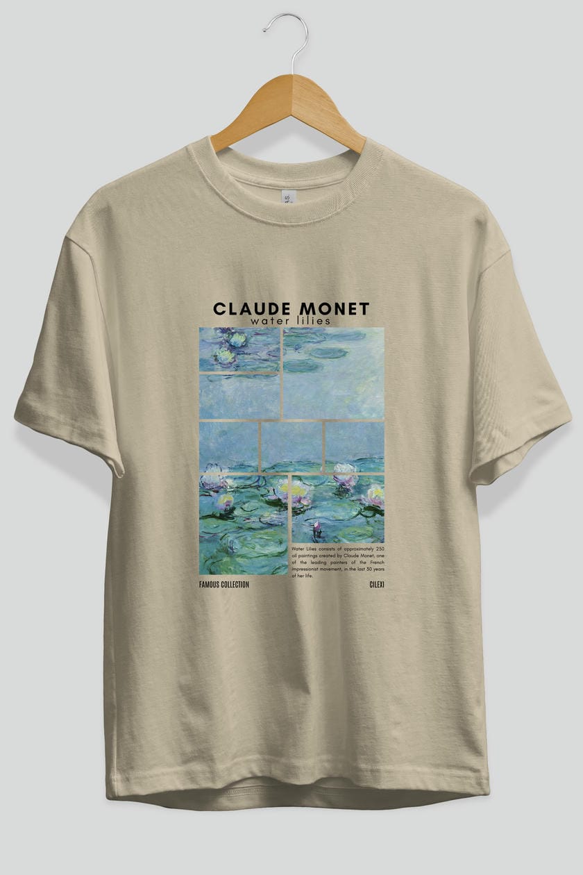 Claude Monet ön Baskılı Oversize t-shirt Erkek Kadın Bisiklet Yaka Pamuk tişort