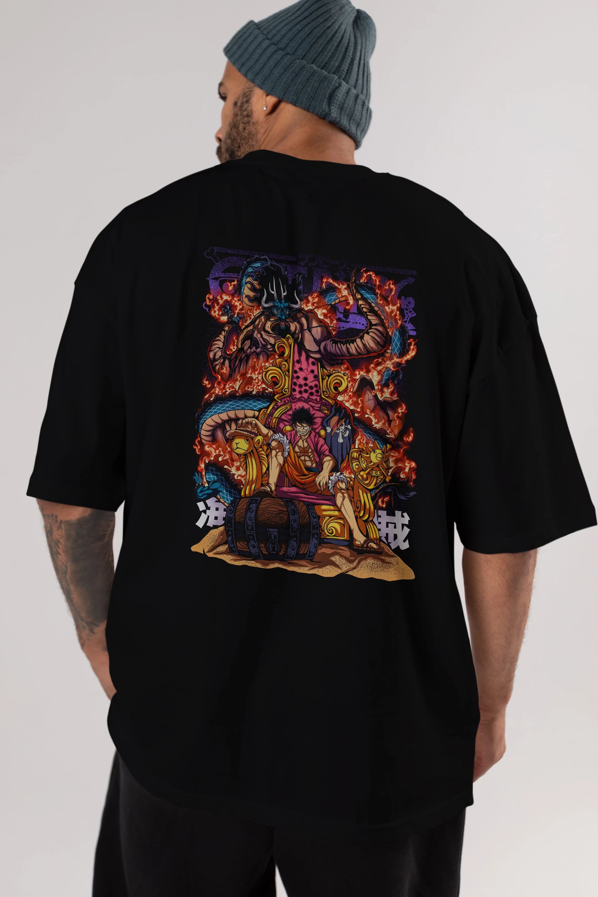 MONKEY D. LUFFY 1 Anime Arka Baskılı Oversize t-shirt Erkek Kadın Unisex