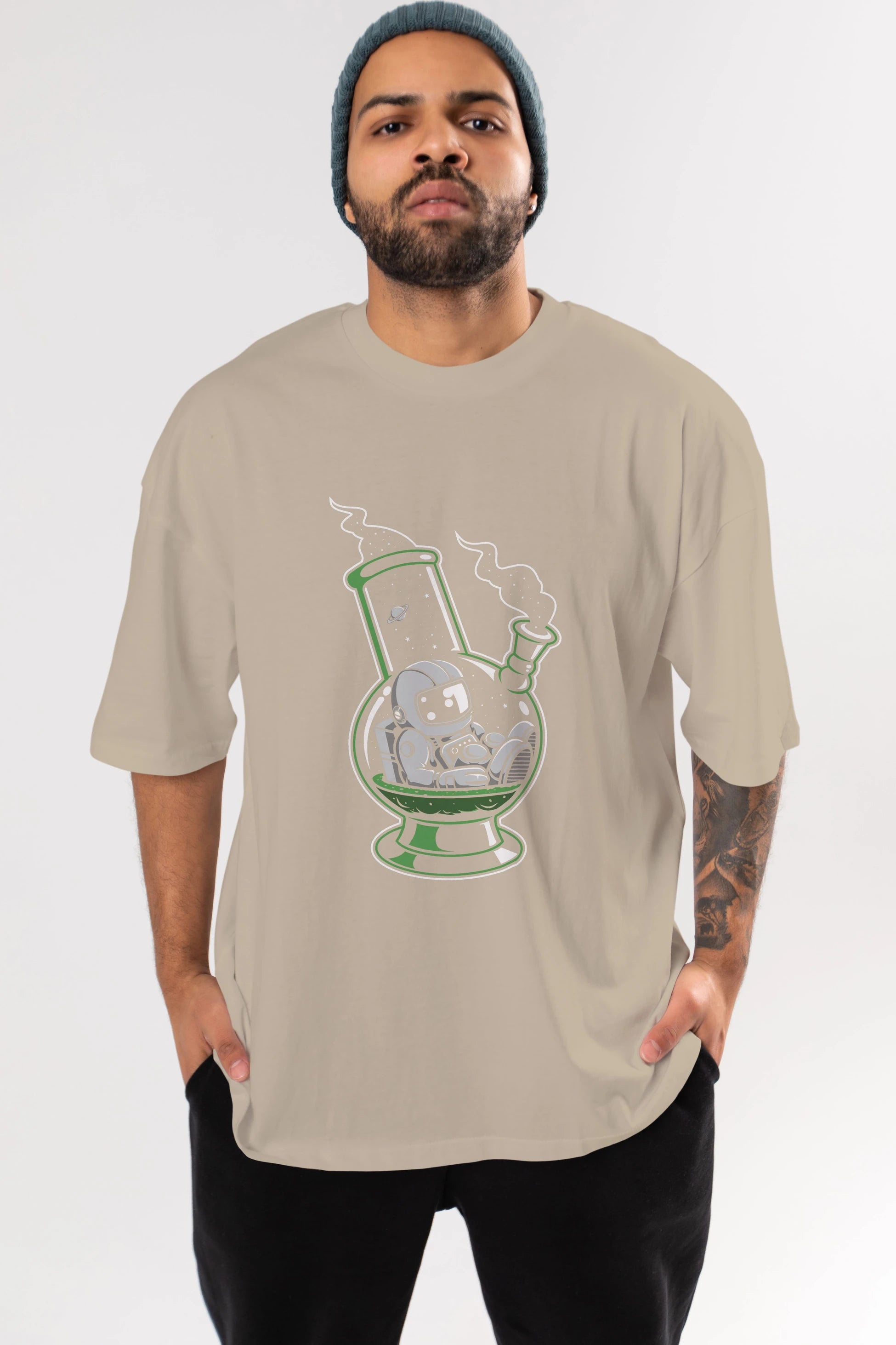 Astronaut Bong Ön Baskılı Oversize t-shirt Erkek Kadın Unisex