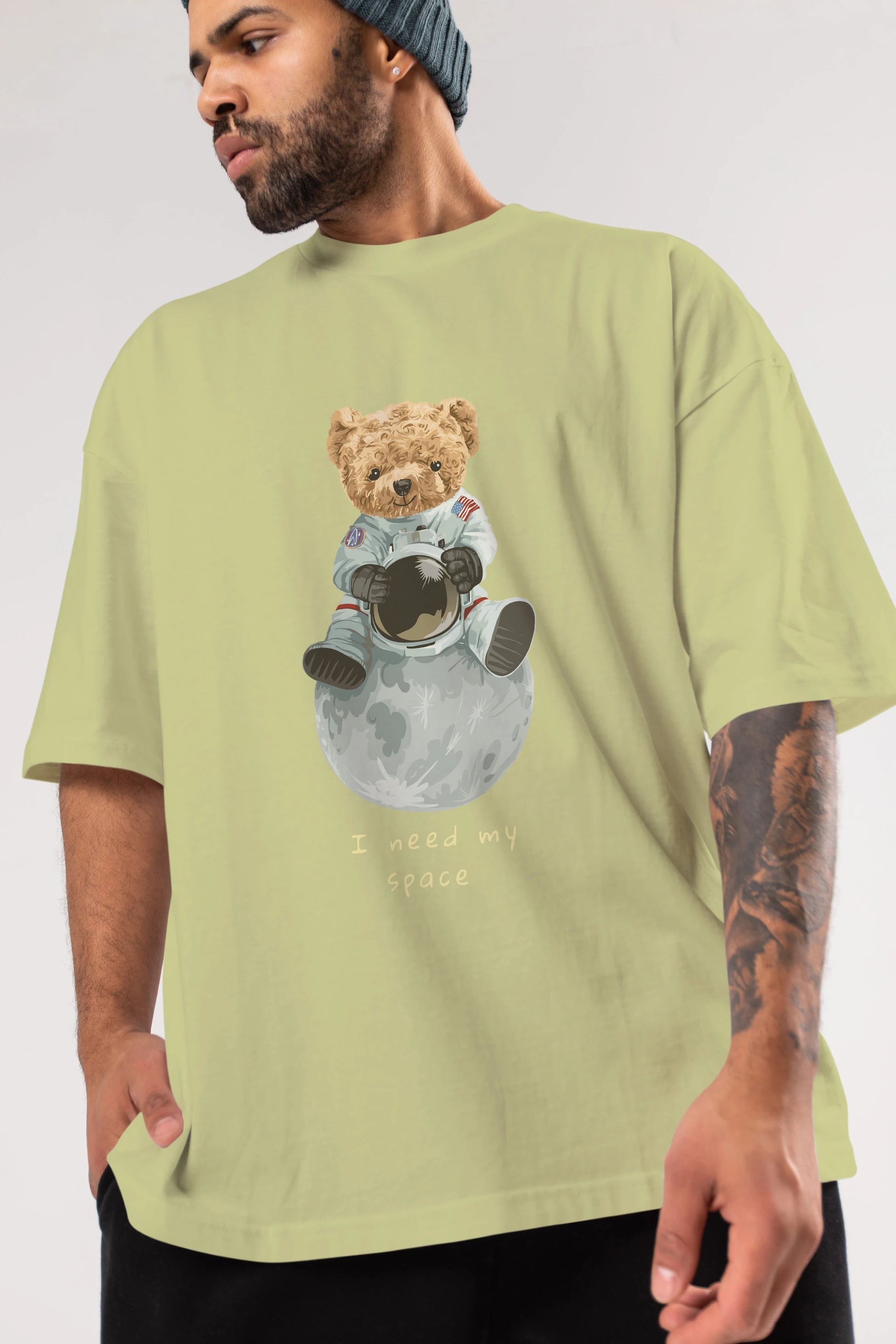 Teddy Bear I Need My Space Ön Baskılı Oversize t-shirt Erkek Kadın Unisex %100 Pamuk