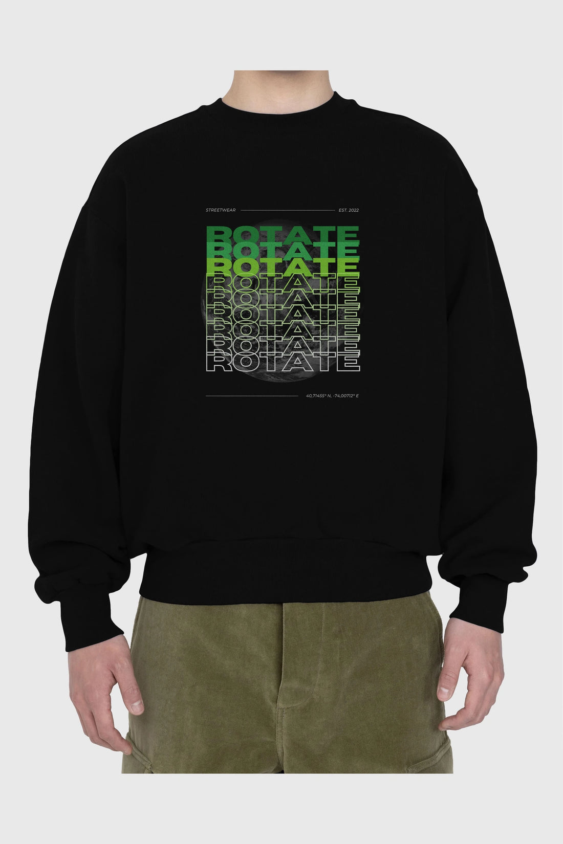 Rotate Yazılı Ön Baskılı Oversize Sweatshirt Erkek Kadın Unisex