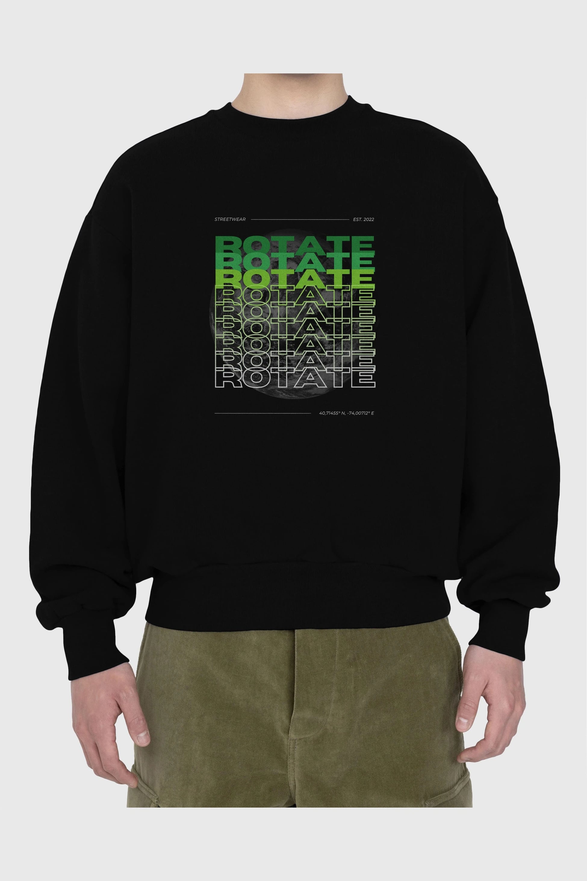 Rotate Yazılı Ön Baskılı Oversize Sweatshirt Erkek Kadın Unisex