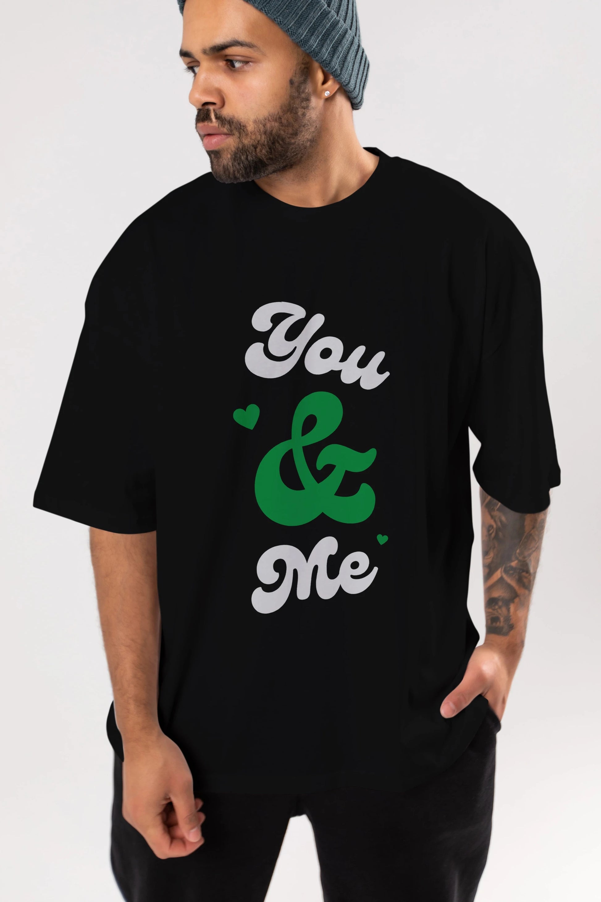 You and Me Yazılı Ön Baskılı Oversize t-shirt Erkek Kadın Unisex