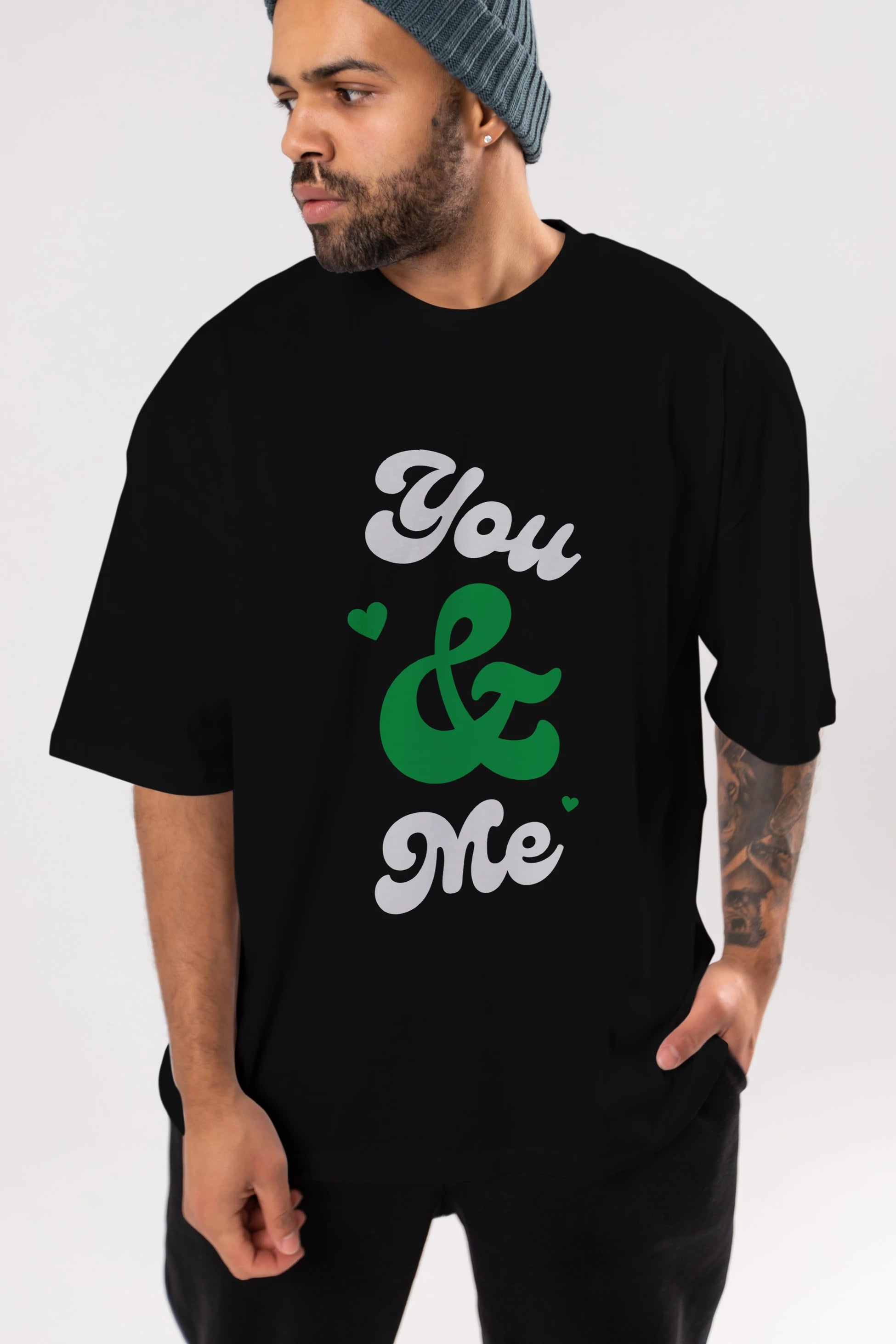 You and Me Yazılı Ön Baskılı Oversize t-shirt Erkek Kadın Unisex