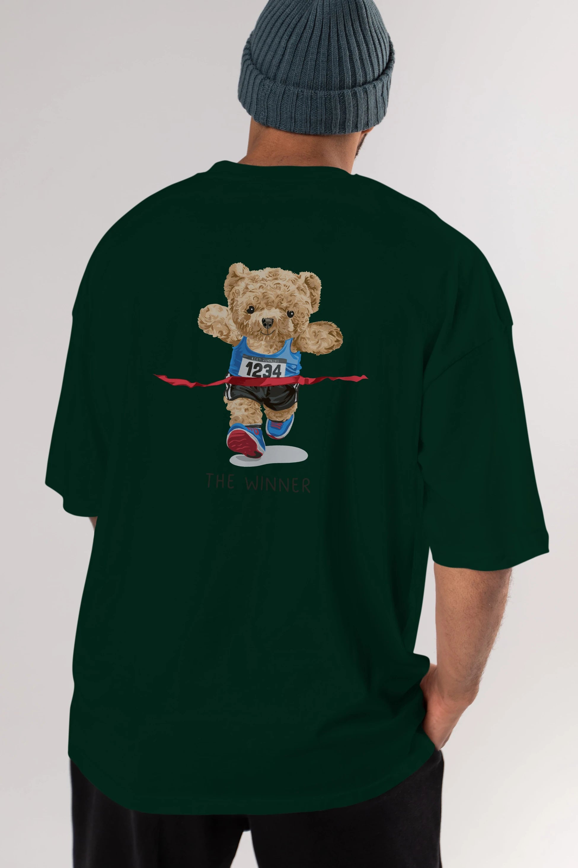 Teddy Bear The Winner Arka Baskılı Oversize t-shirt Erkek Kadın Unisex %100 Pamuk