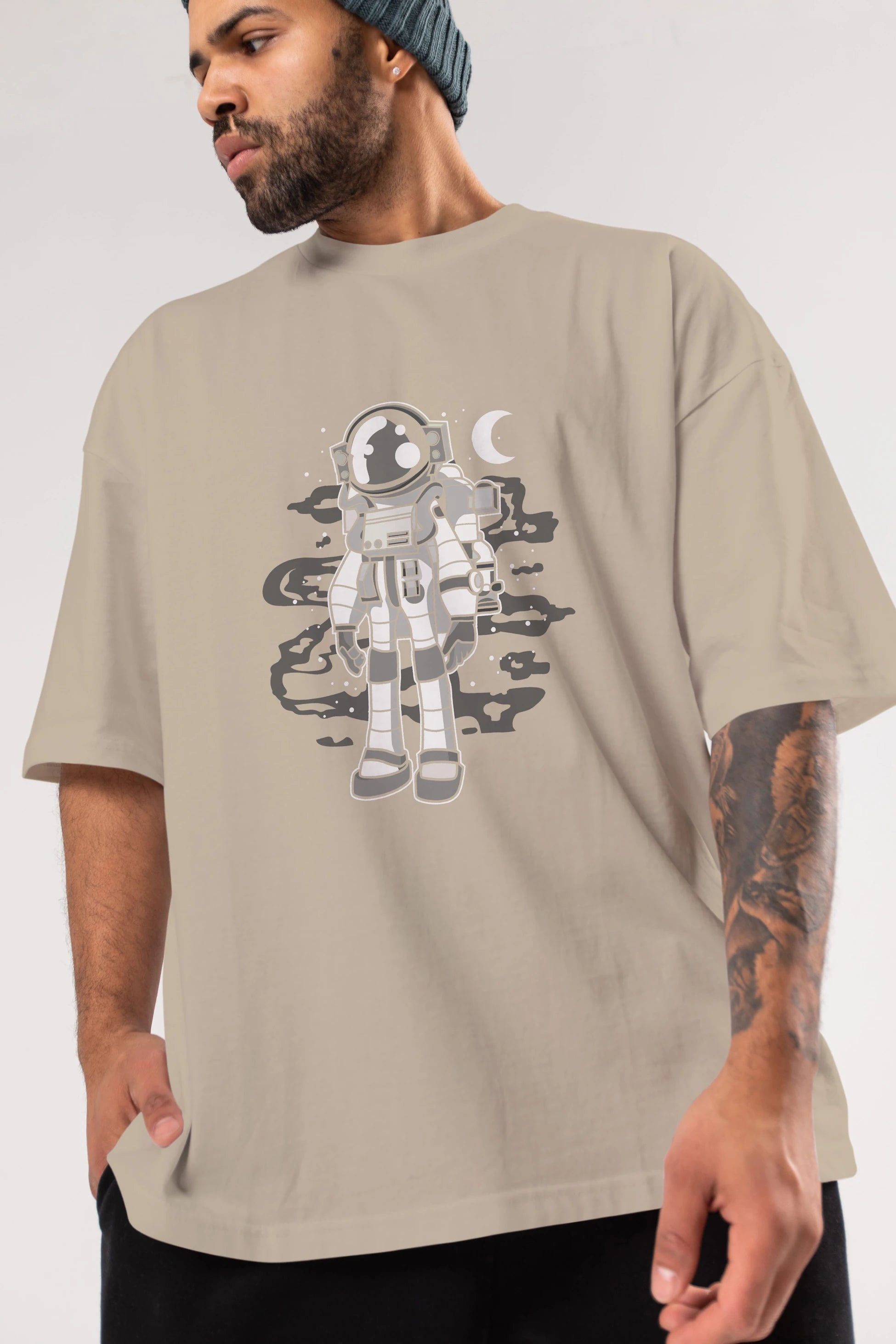 Astronaut Stand Ön Baskılı Oversize t-shirt Erkek Kadın Unisex