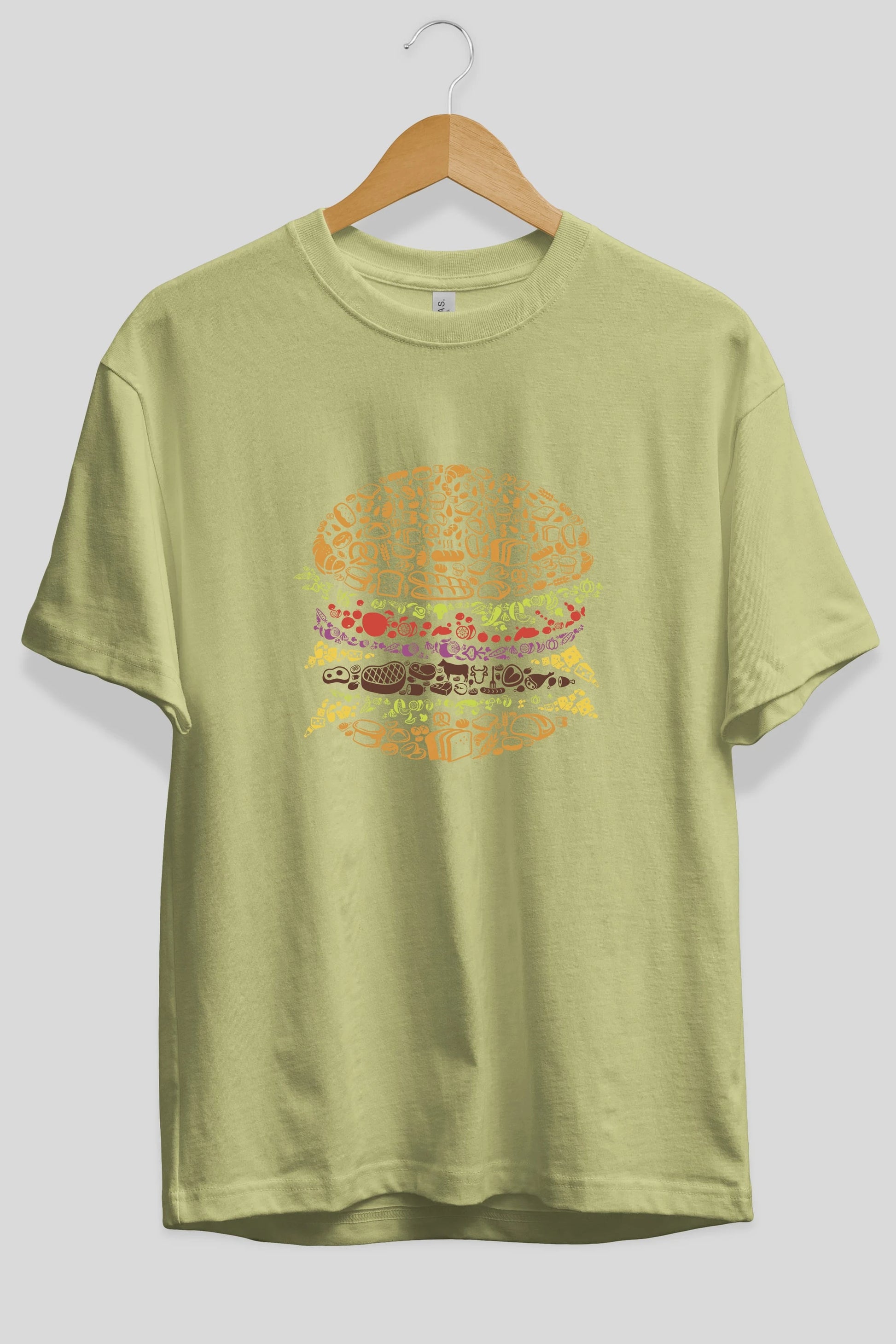 Burger Ön Baskılı Oversize t-shirt %100 pamuk Erkek Kadın Unisex