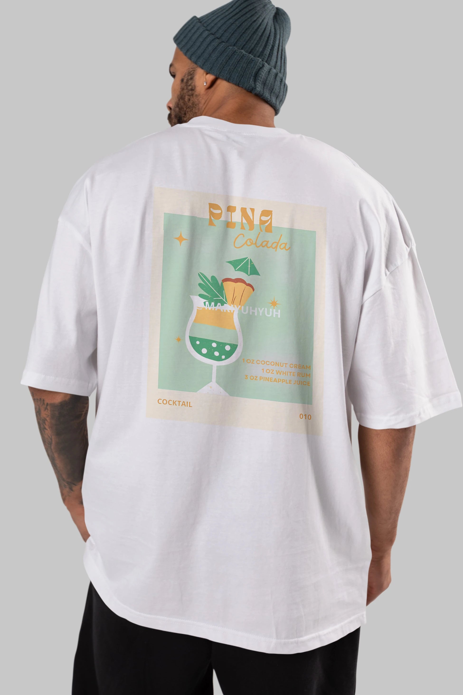Pina Colada Arka Baskılı Oversize t-shirt Erkek Kadın Unisex %100 Pamuk Bisiklet Yaka tişort