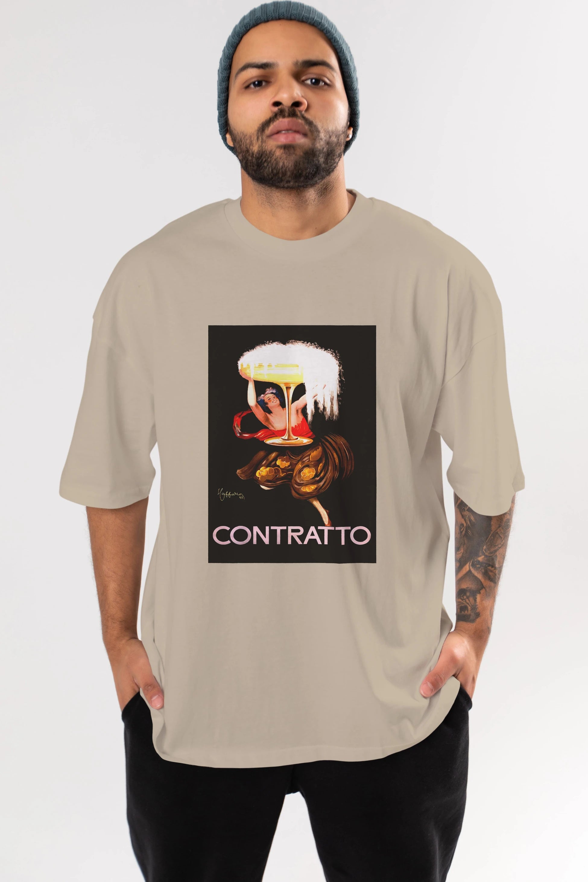 Contratto Ön Baskılı Oversize t-shirt Erkek Kadın Unisex %100 Pamuk Bisiklet Yaka tişort