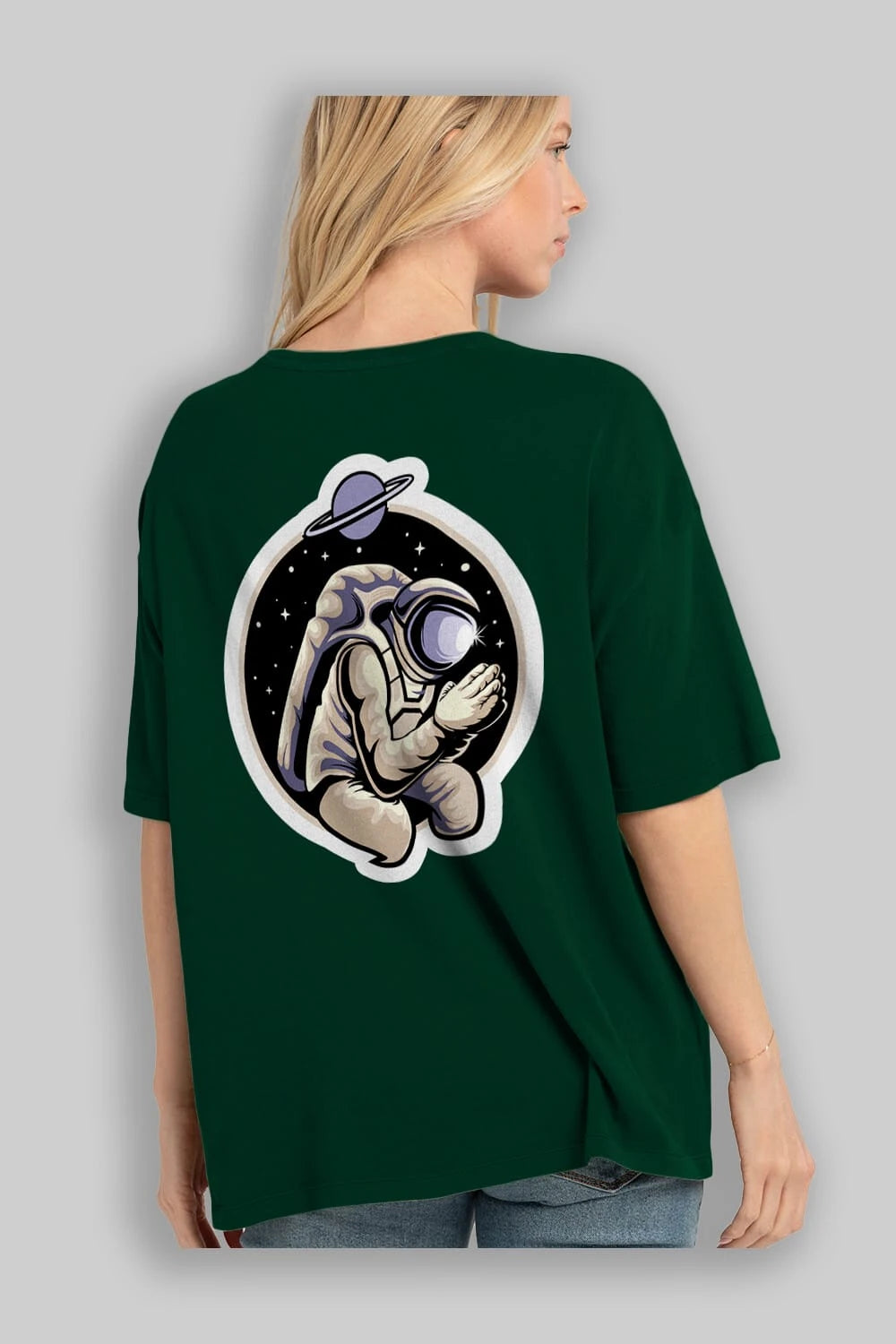 Astronaut Praying Sticker Arka Baskılı Oversize t-shirt Erkek Kadın Unisex