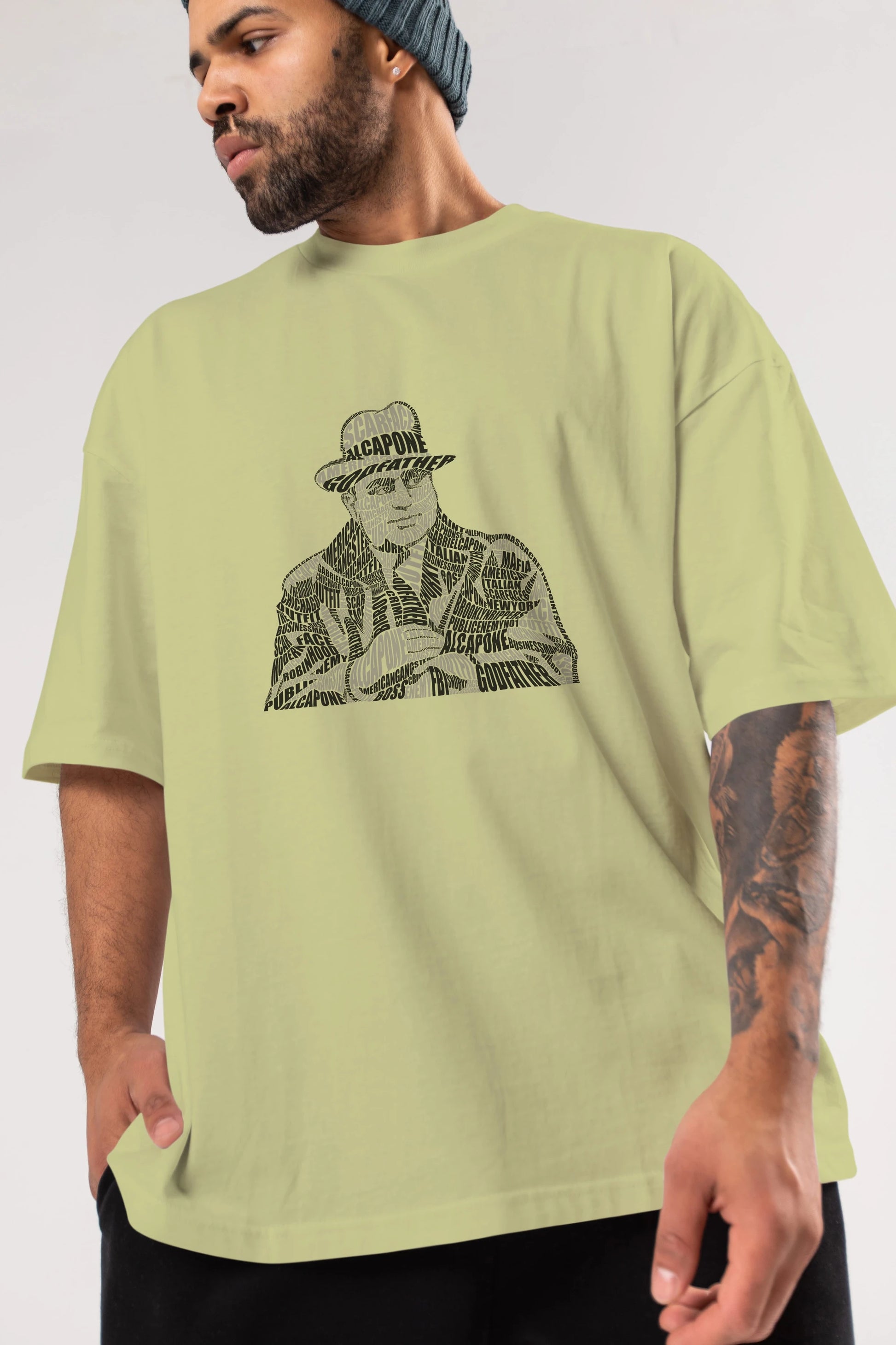 Al Capone Calligram Ön Baskılı Oversize t-shirt %100 pamuk Erkek Kadın Unisex