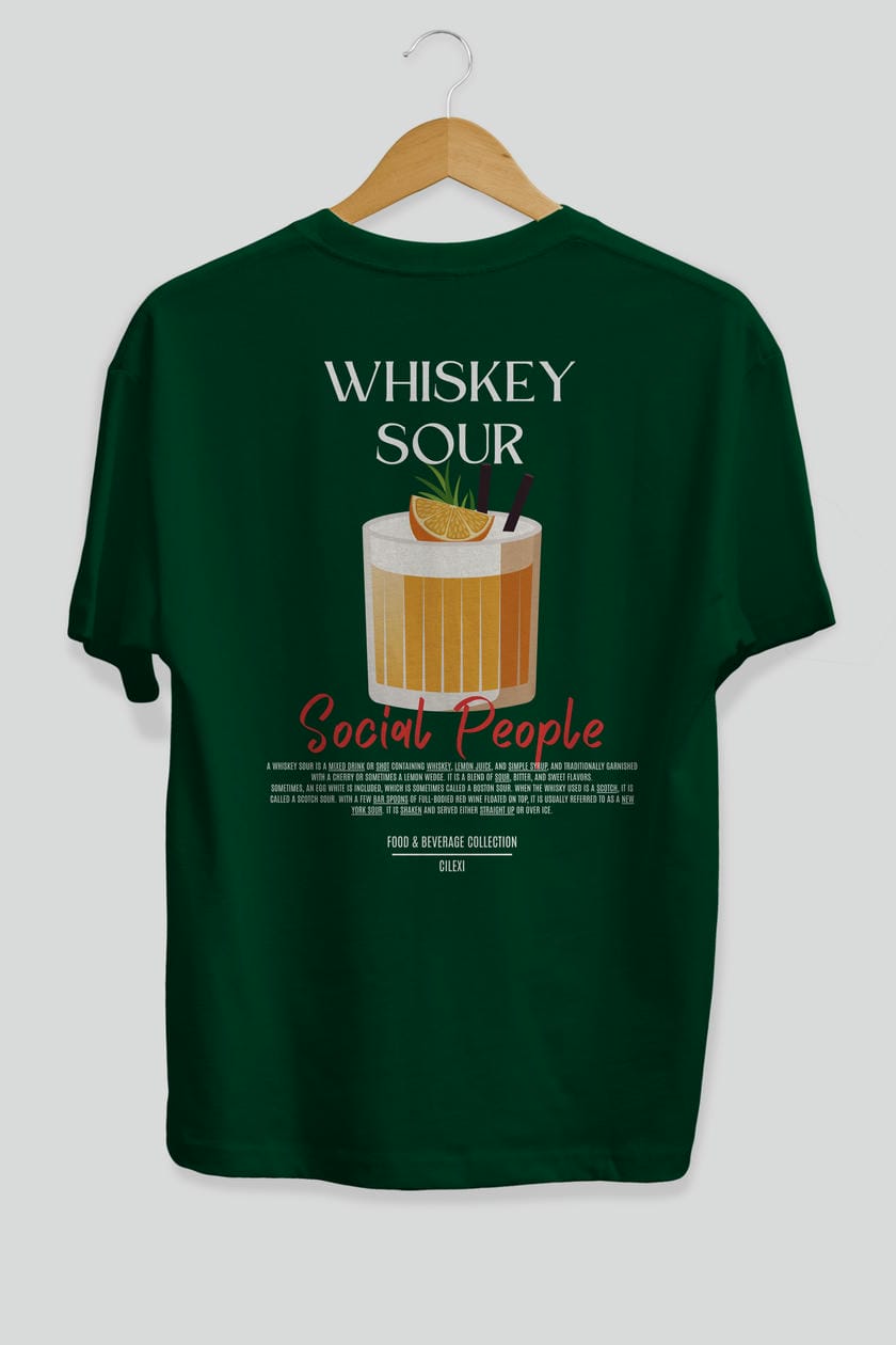 Whıskey Sour Kokteyl Serisi Baskılı Oversize t-shirt Erkek Kadın Unisex %100 Pamuk Bisiklet Yaka tişort