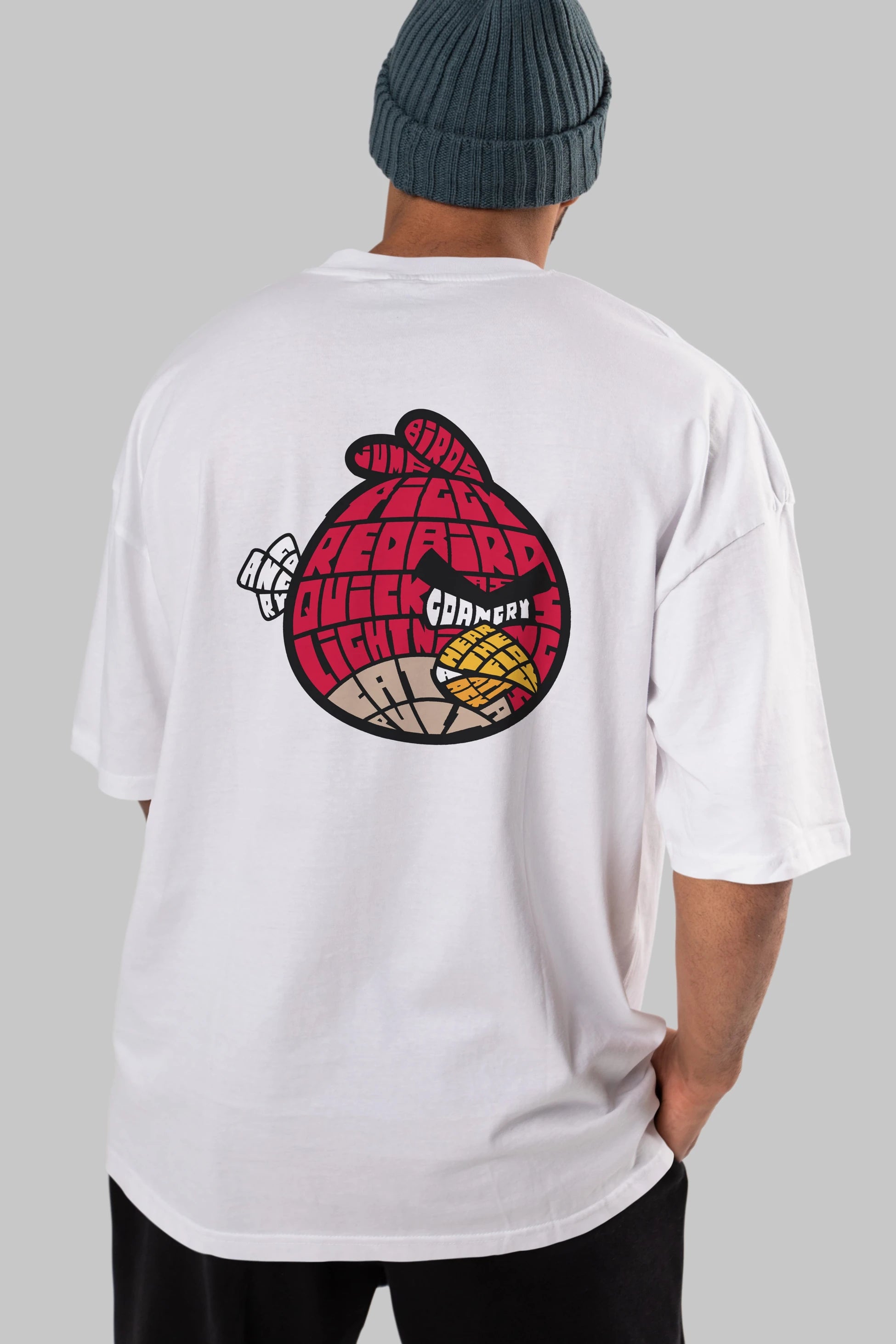 Bird With Anger Arka Baskılı Oversize t-shirt %100 pamuk Erkek Kadın Unisex