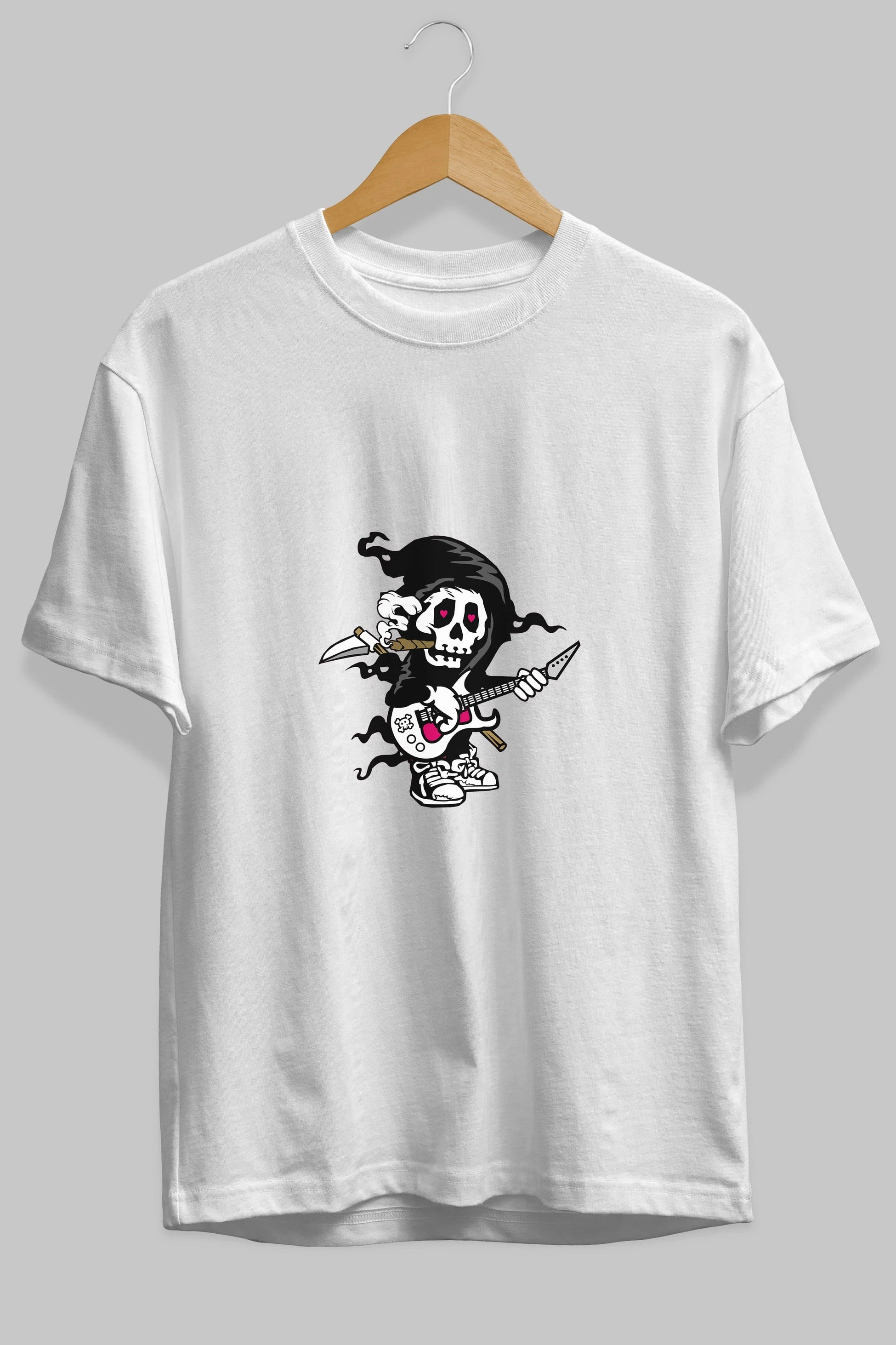 Grim Rockstar Ön Baskılı Oversize t-shirt Erkek Kadın Unisex %100 Pamuk tişort
