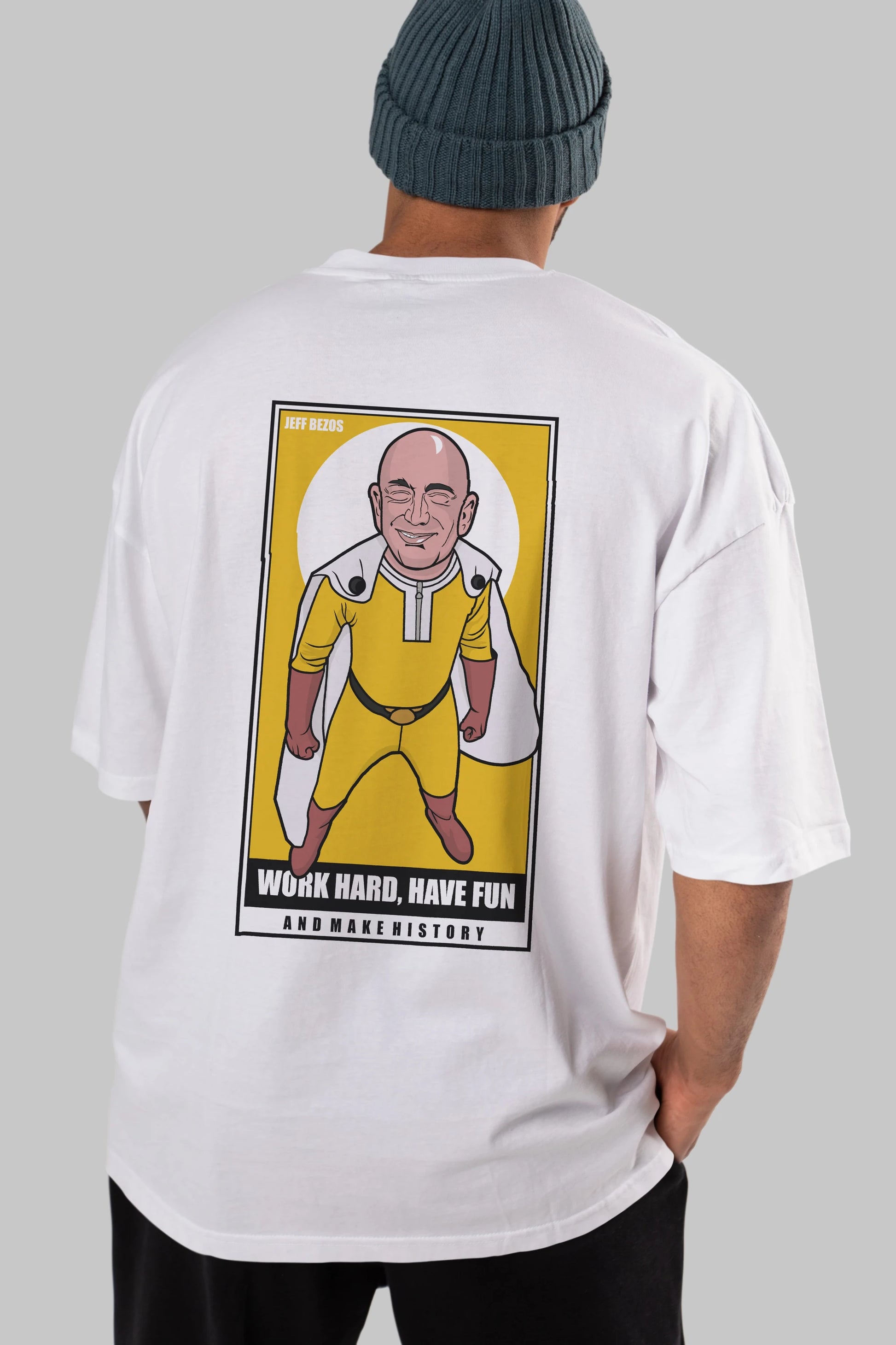 Jeff Bezos Saitama Arka Baskılı Oversize t-shirt Erkek Kadın Unisex %100 Pamuk tişort