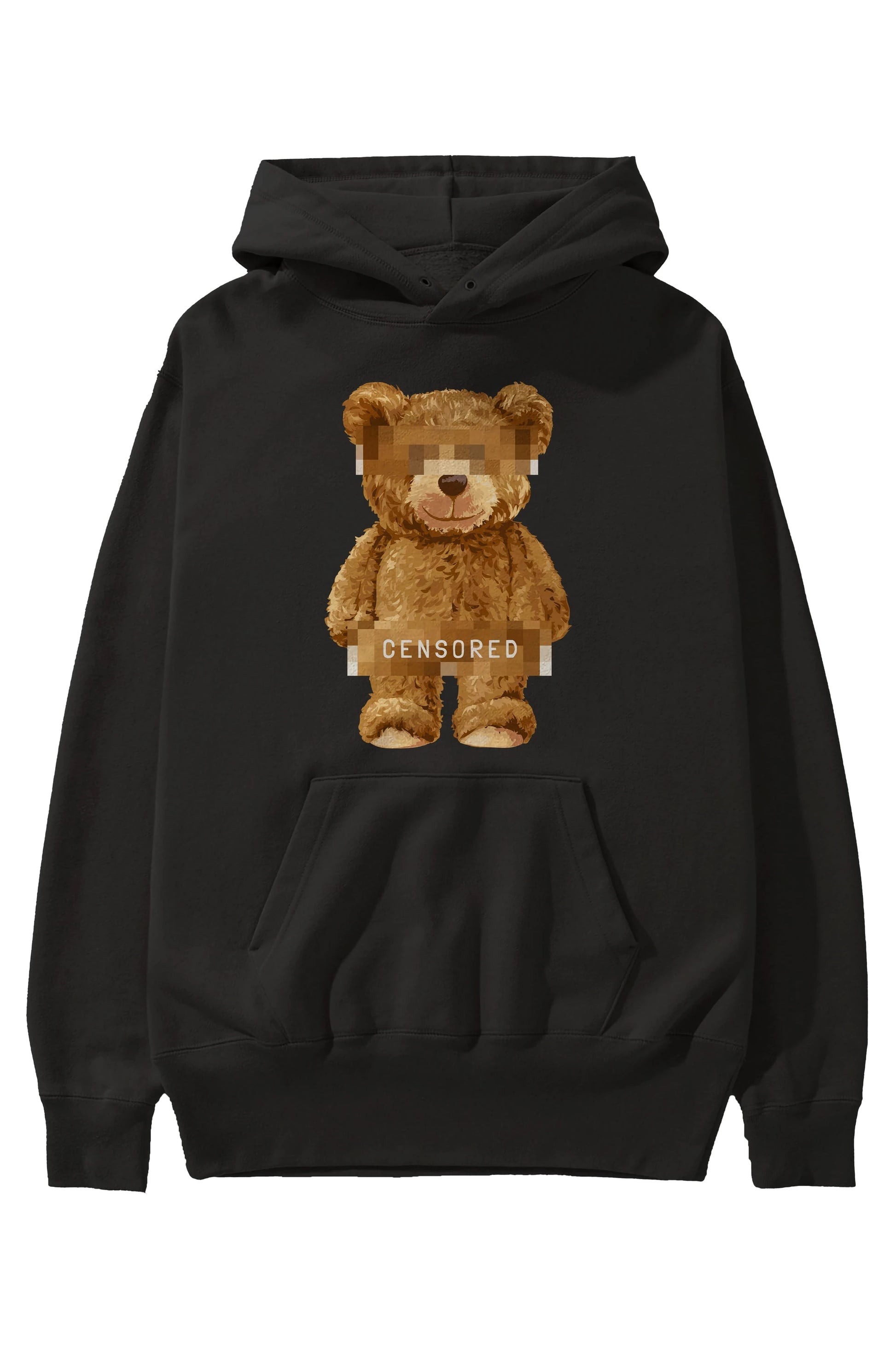 Teddy Bear Censored Ön Baskılı Hoodie Oversize Kapüşonlu Sweatshirt Erkek Kadın Unisex