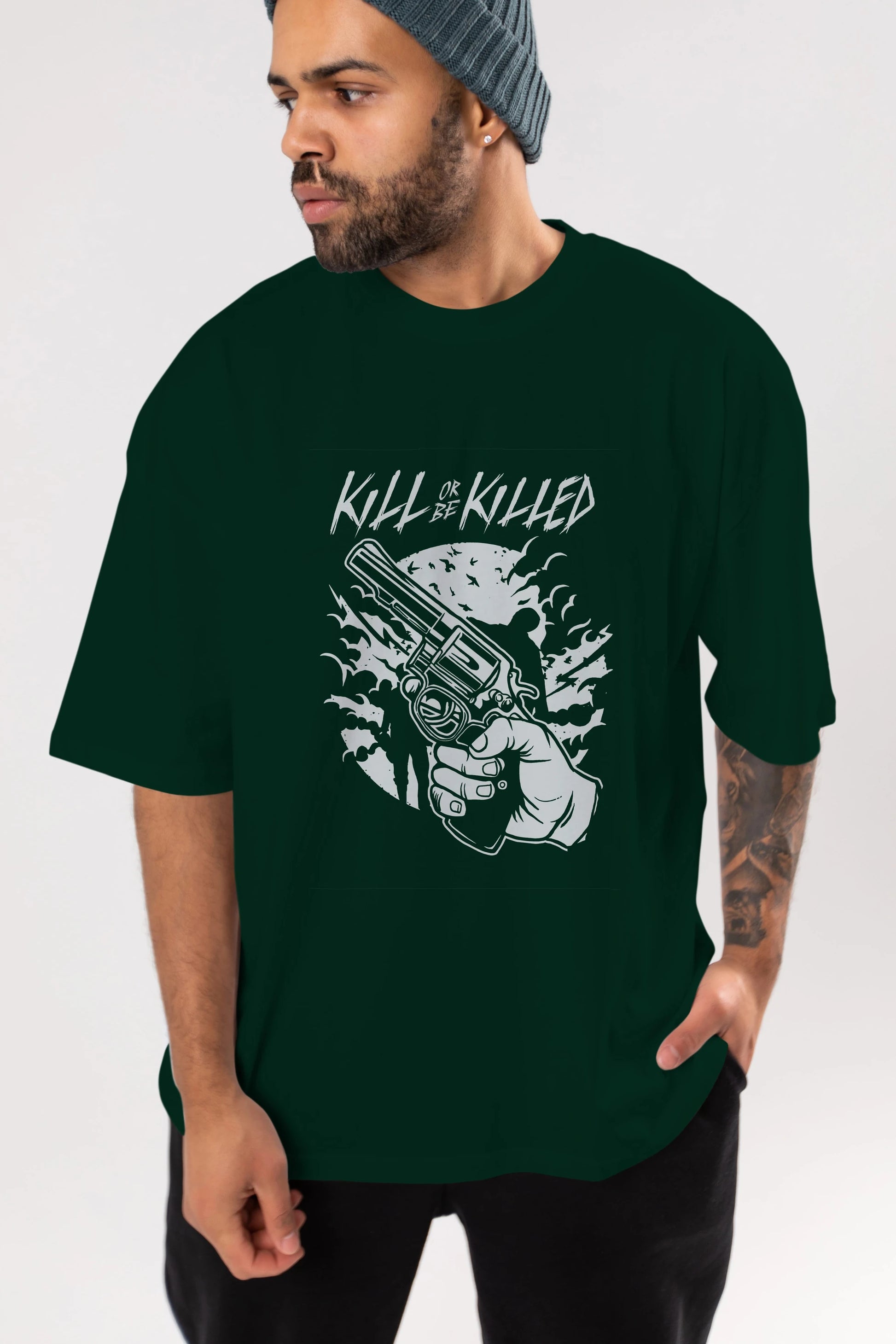 Zombie Shooter Ön Baskılı Oversize t-shirt Erkek Kadın Unisex %100 Pamuk tişort