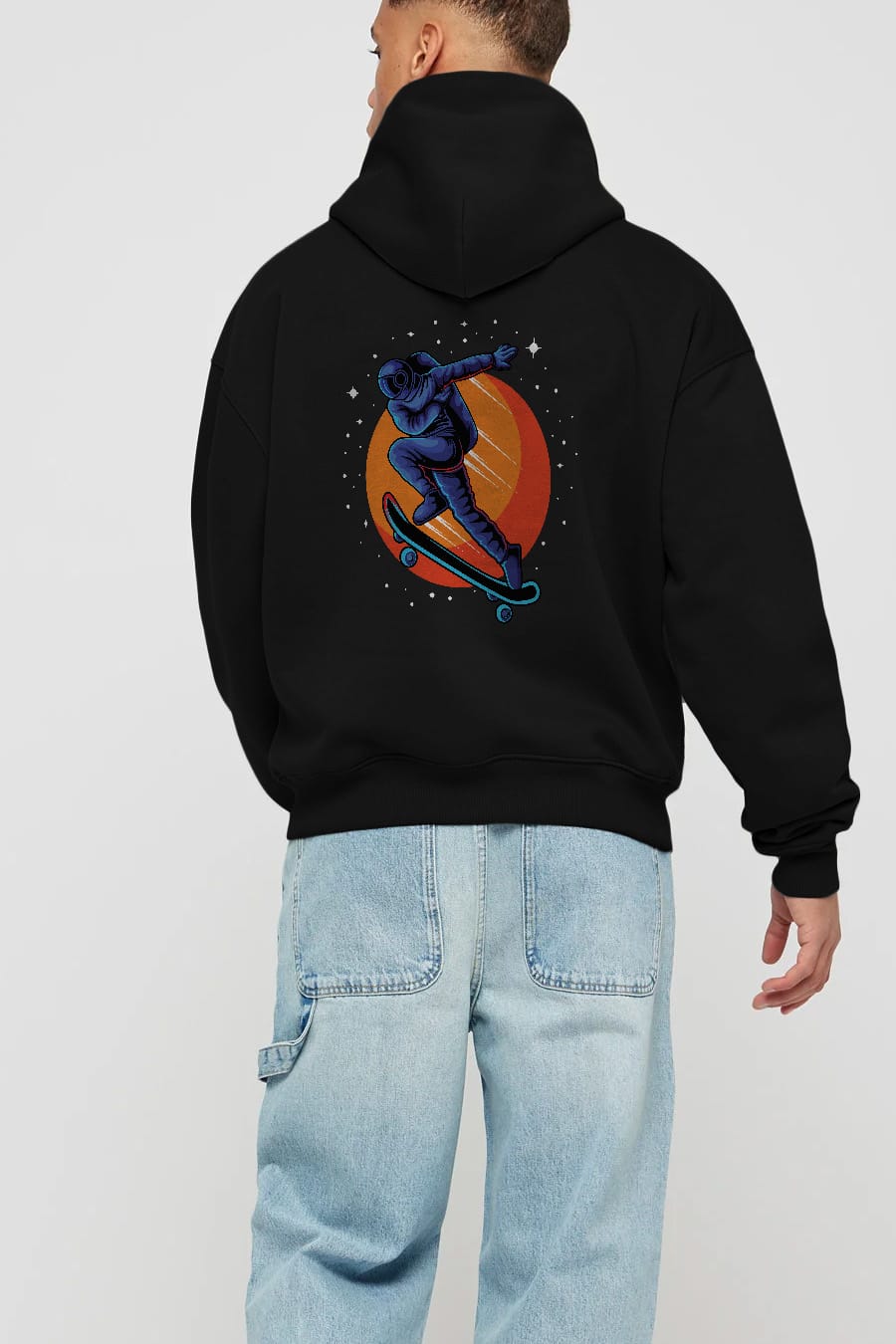 Astroskate Run Arka Baskılı Hoodie Oversize Kapüşonlu Sweatshirt Erkek Kadın Unisex
